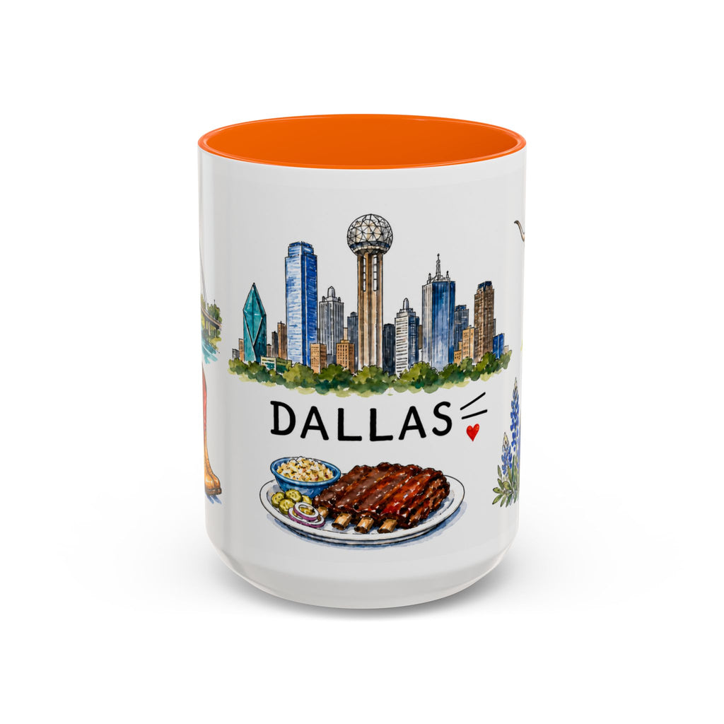 Dallas Illustrated Travel Mug | City Souvenir Accent Coffee Mug | 11oz 15oz Ceramic Cup