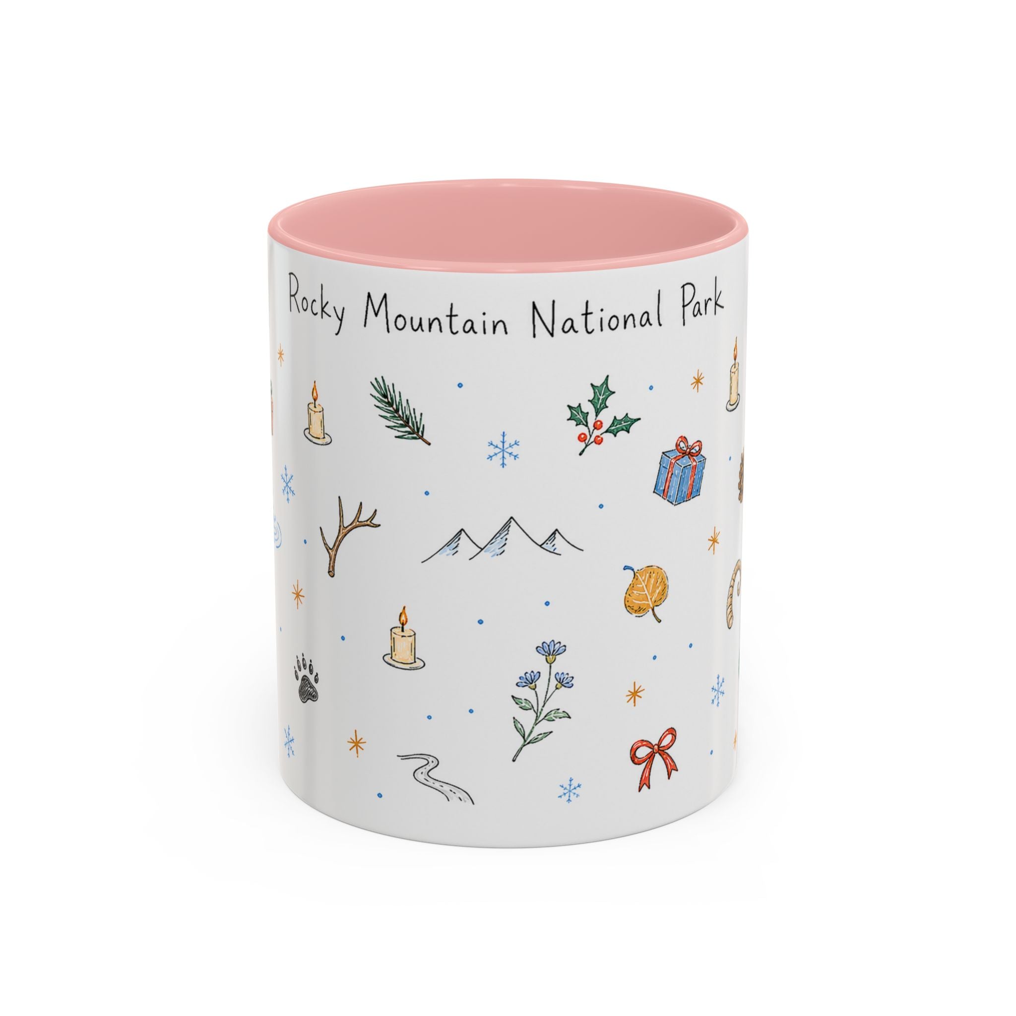 Rocky Mountain National Park Christmas Mug | Watercolor Travel Souvenir | Holiday Gift | Accent Ceramic Coffee Cup 11oz 15oz
