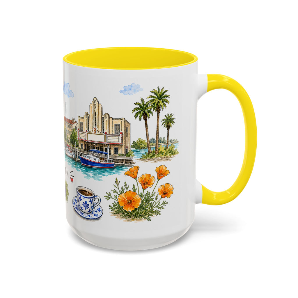 Stockton Illustrated Travel Mug | City Souvenir Accent Coffee Mug | 11oz 15oz Ceramic Cup