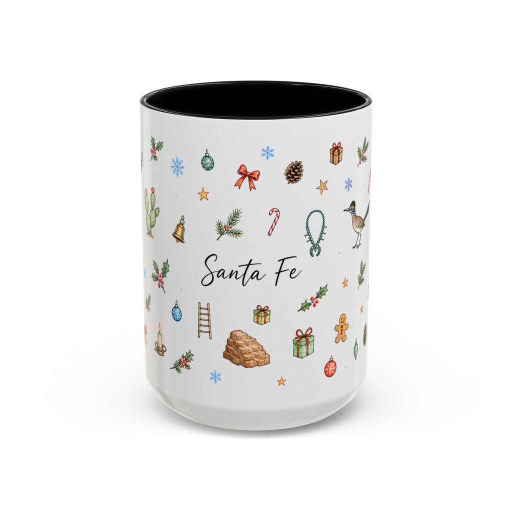 Santa Fe Christmas Mug | Watercolor City Souvenir | Ceramic Coffee Cup (11oz 15oz)