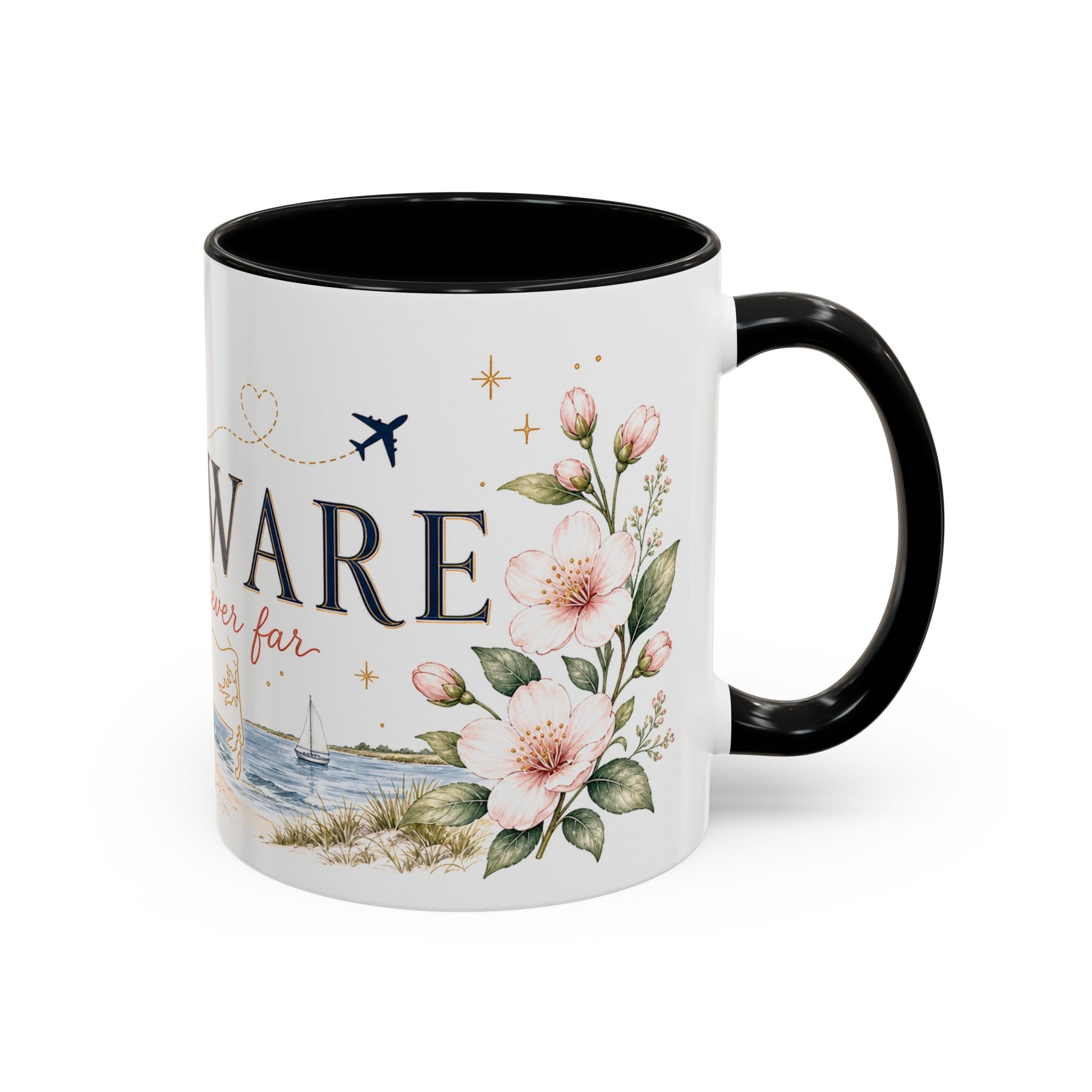 Delaware State Map Mug | Botanical Beach Accent Coffee Cup (11oz/15oz)
