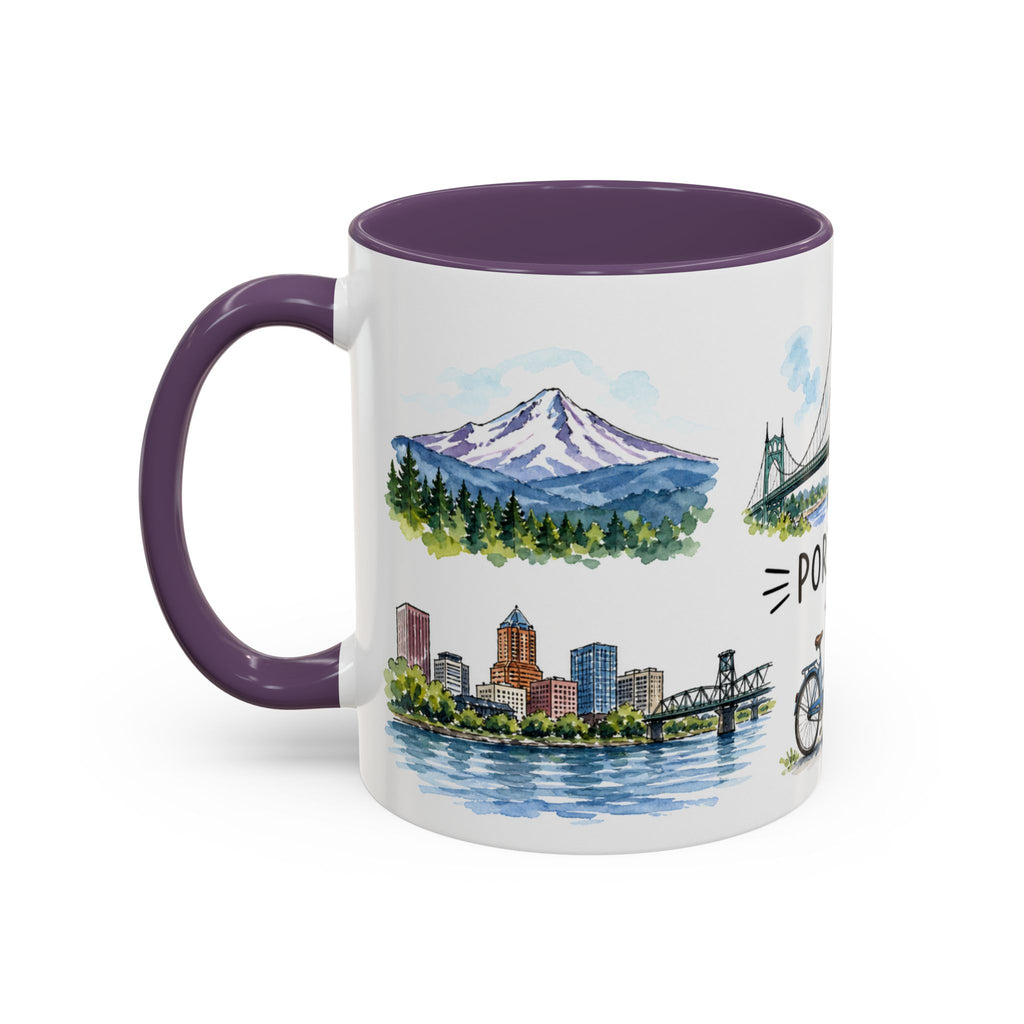 Portland Illustrated Travel Mug | City Souvenir Accent Coffee Mug | 11oz 15oz Ceramic Cup