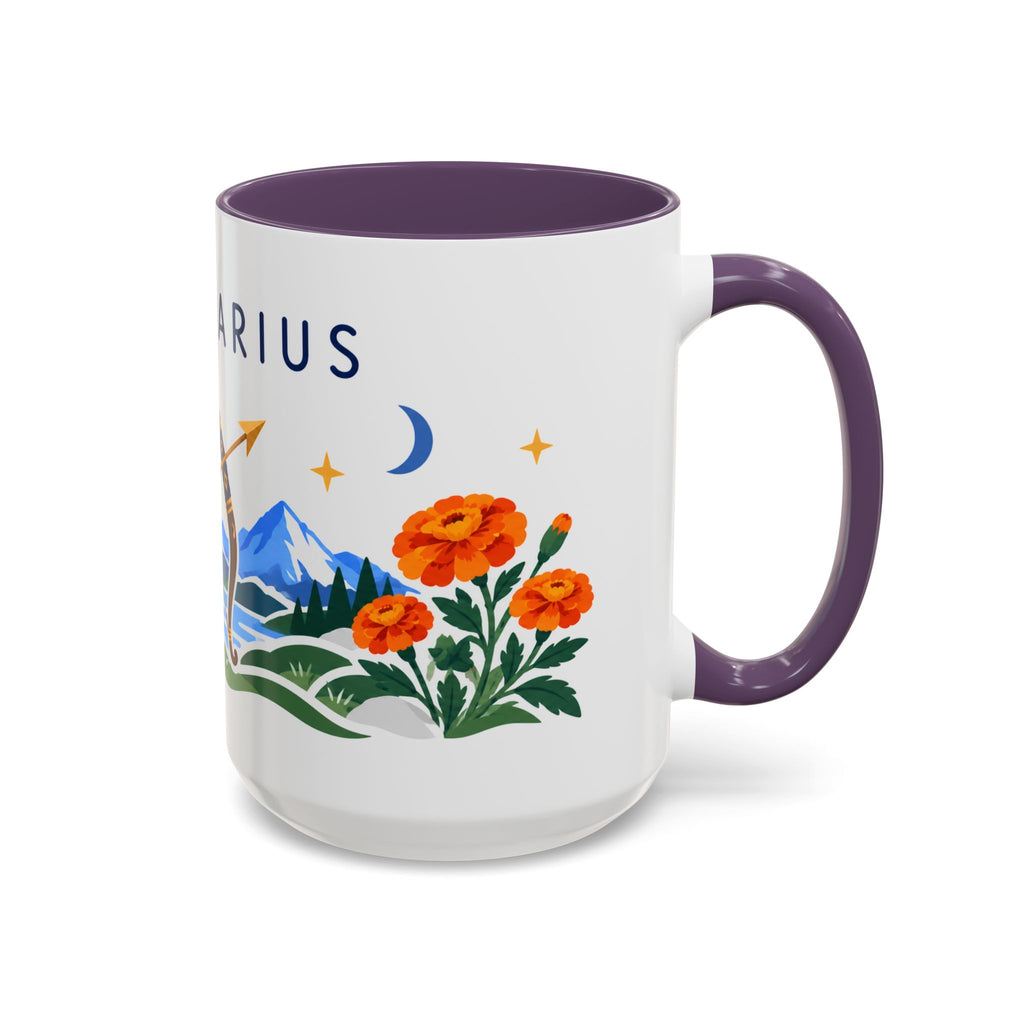 Sagittarius Zodiac Coffee Mug | Bow and Arrow Design | Astrology Birthday Gift | 11 oz 15 oz Ceramic Accent Mug