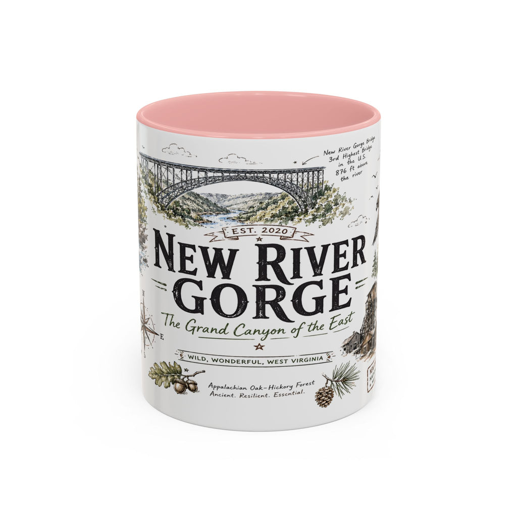 New River Gorge National Park Coffee Mug | West Virginia River Canyon Climbing Gift | Accent Color Ceramic 11oz 15oz