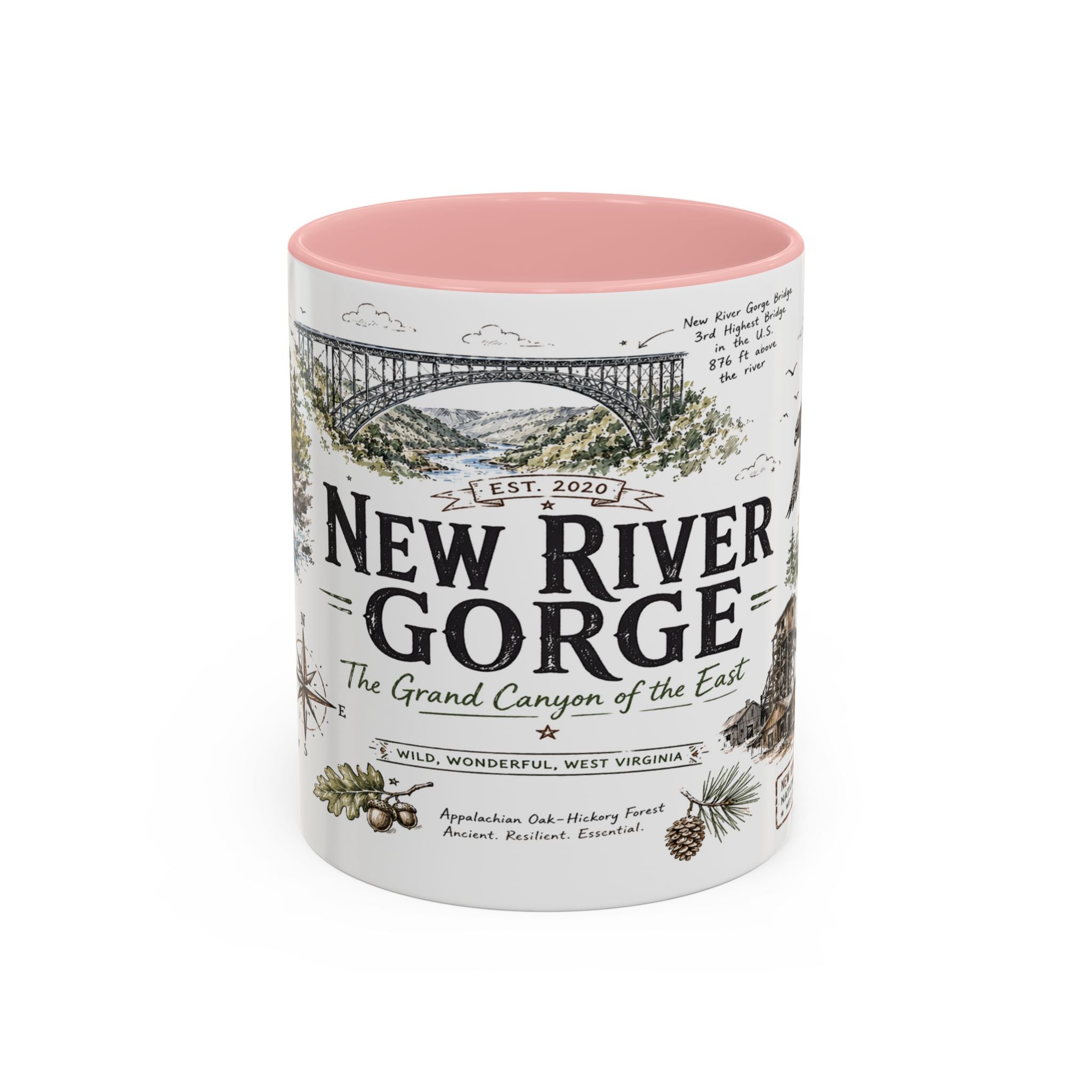 New River Gorge National Park Coffee Mug | West Virginia River Canyon Climbing Gift | Accent Color Ceramic 11oz 15oz
