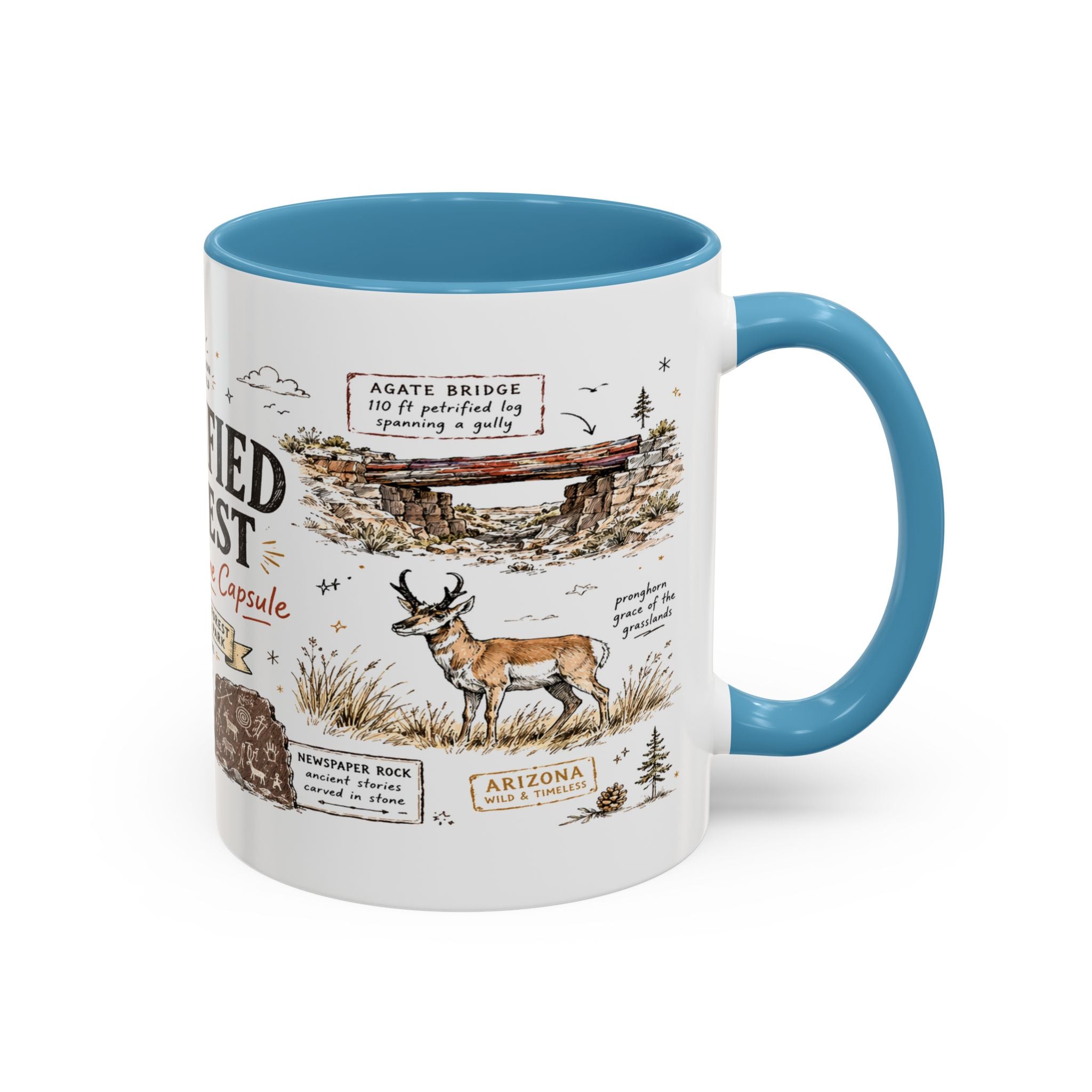 Petrified Forest National Park Coffee Mug | Arizona Painted Desert Fossil Gift | Accent Color Ceramic 11oz 15oz