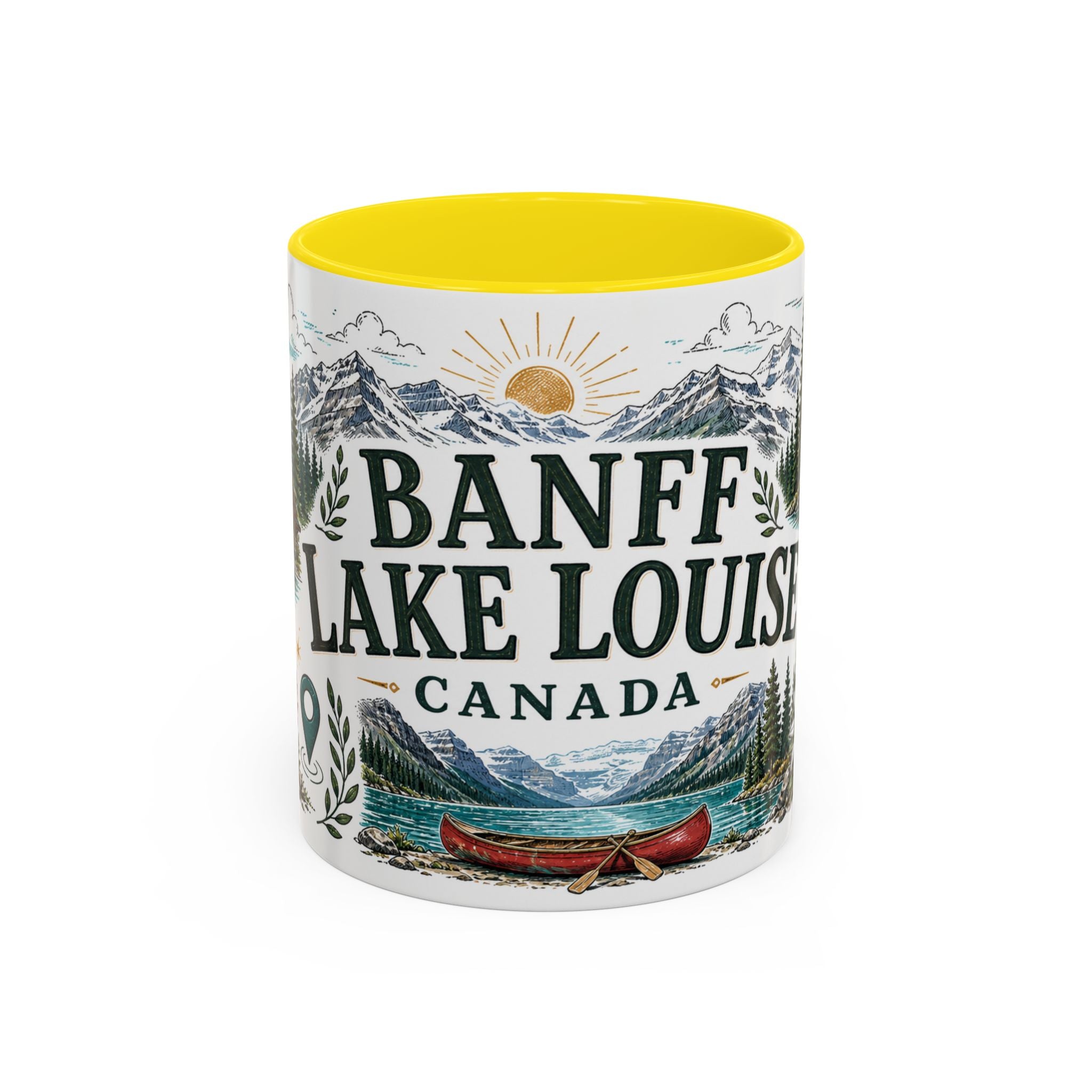 Banff Lake Louise Coffee Mug | Travel Destination Souvenir Gift | Accent Color Ceramic 11oz 15oz
