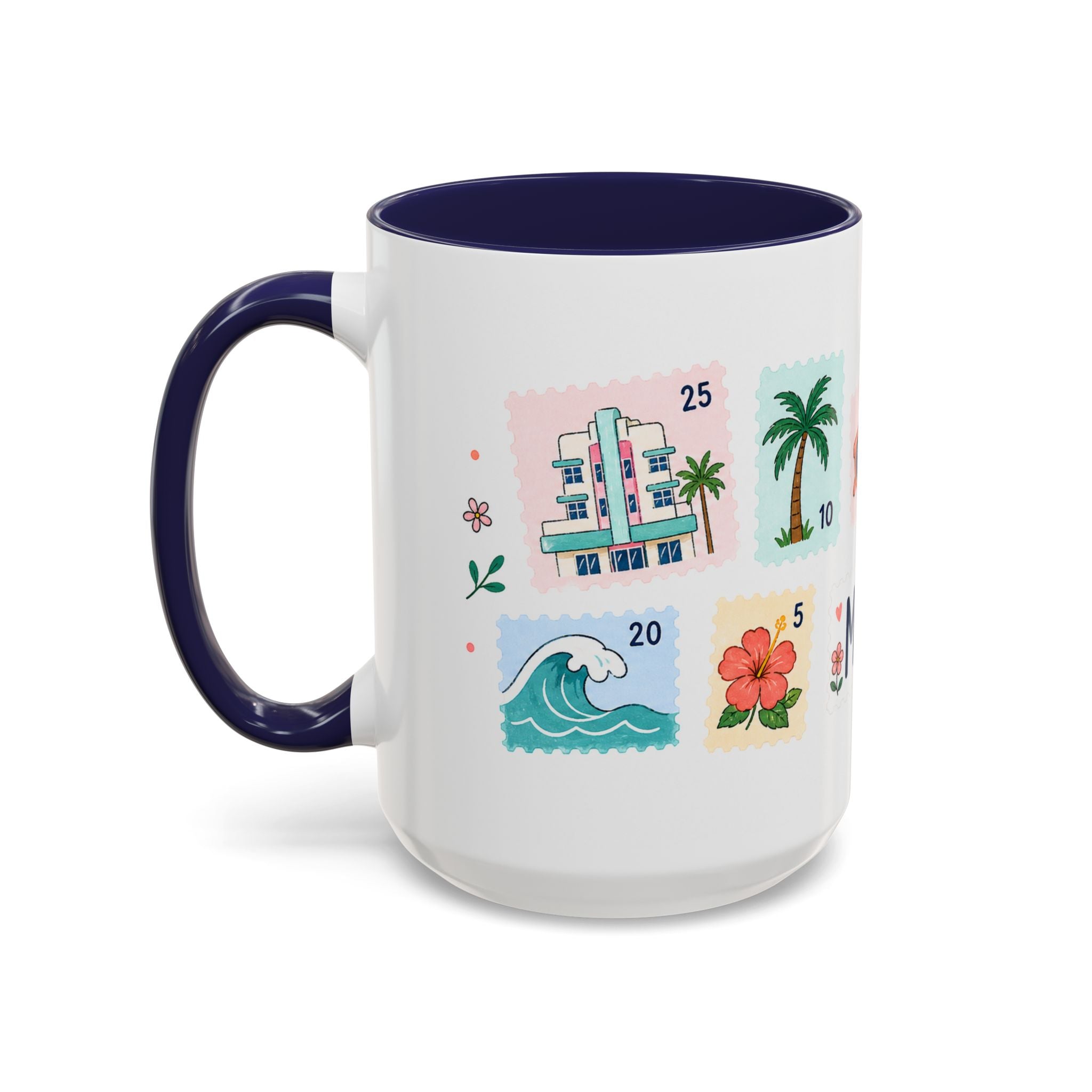 Miami Coffee Mug | Postage Stamp Collage Mug | Travel Souvenir Accent Cup 11oz 15oz