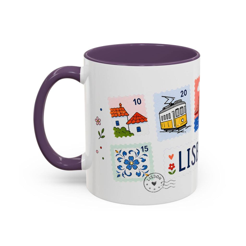 Lisbon Coffee Mug | Postage Stamp Collage Mug | Travel Souvenir Accent Cup 11oz 15oz