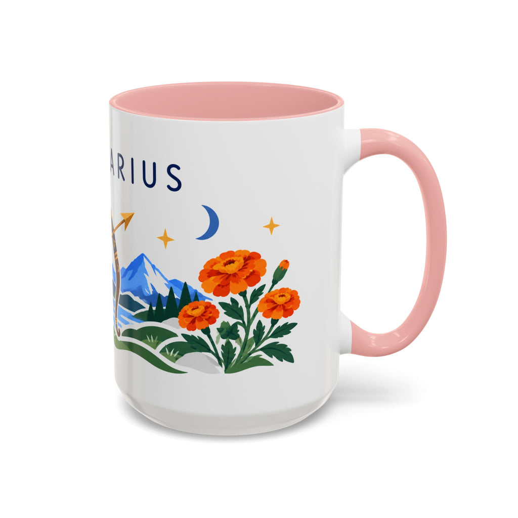 Sagittarius Zodiac Coffee Mug | Bow and Arrow Design | Astrology Birthday Gift | 11 oz 15 oz Ceramic Accent Mug