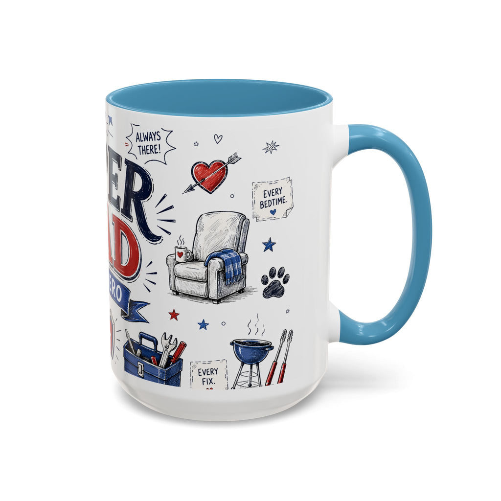 Super Dad My Hero Coffee Mug | Father's Day Gift for Dad | Accent Color Ceramic 11oz 15oz