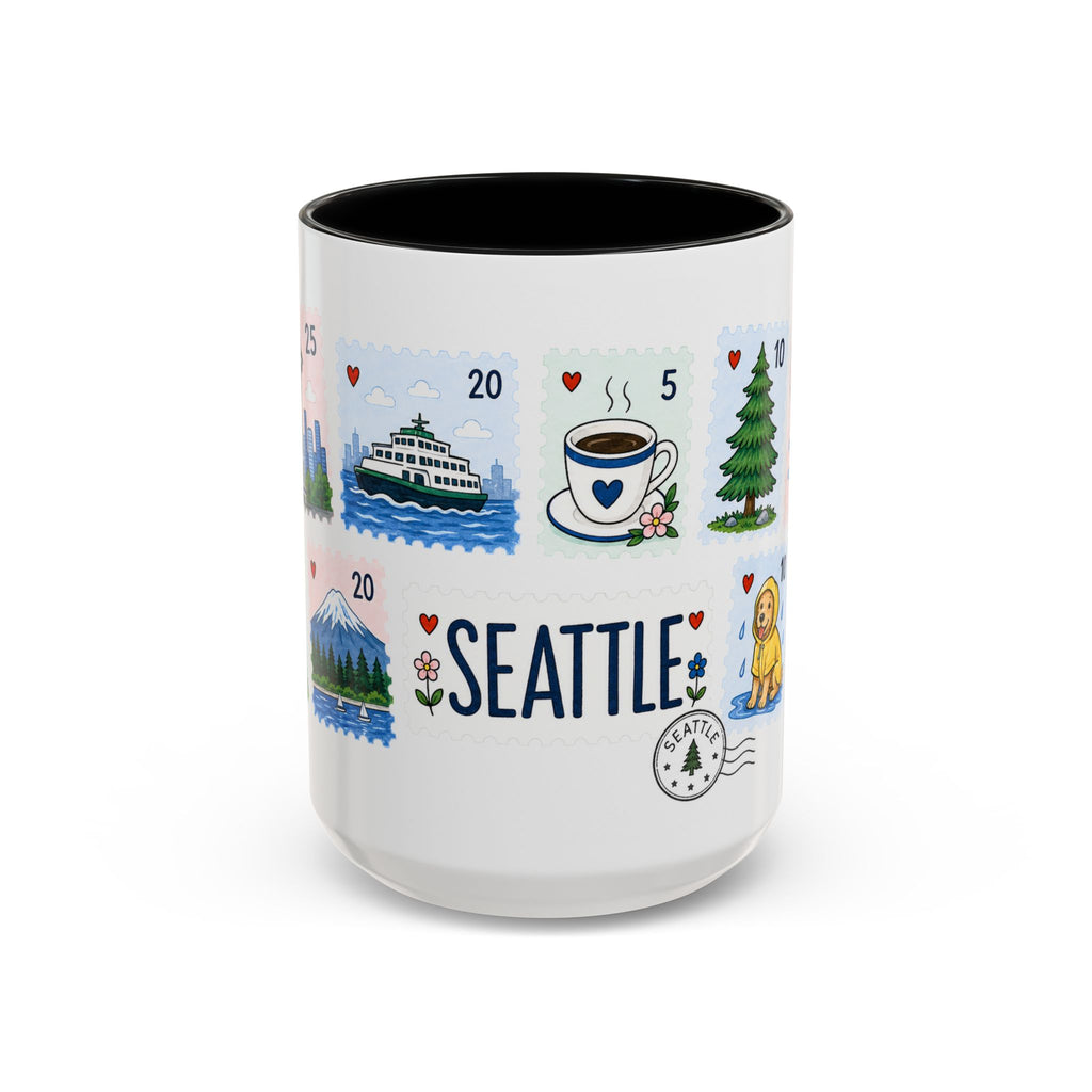Seattle Coffee Mug | Postage Stamp Collage Mug | Travel Souvenir Accent Cup 11oz 15oz