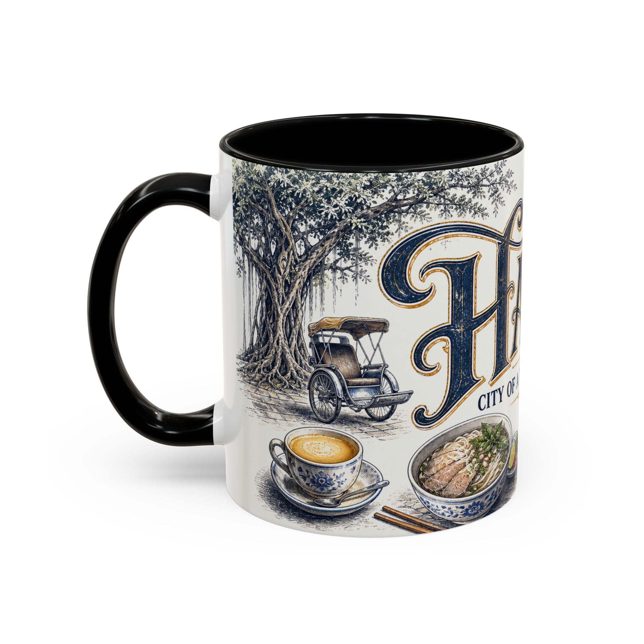 Hanoi Coffee Mug | Vietnam Travel Souvenir | Vintage Illustrated City Gift | 11 oz 15 oz Accent Mug