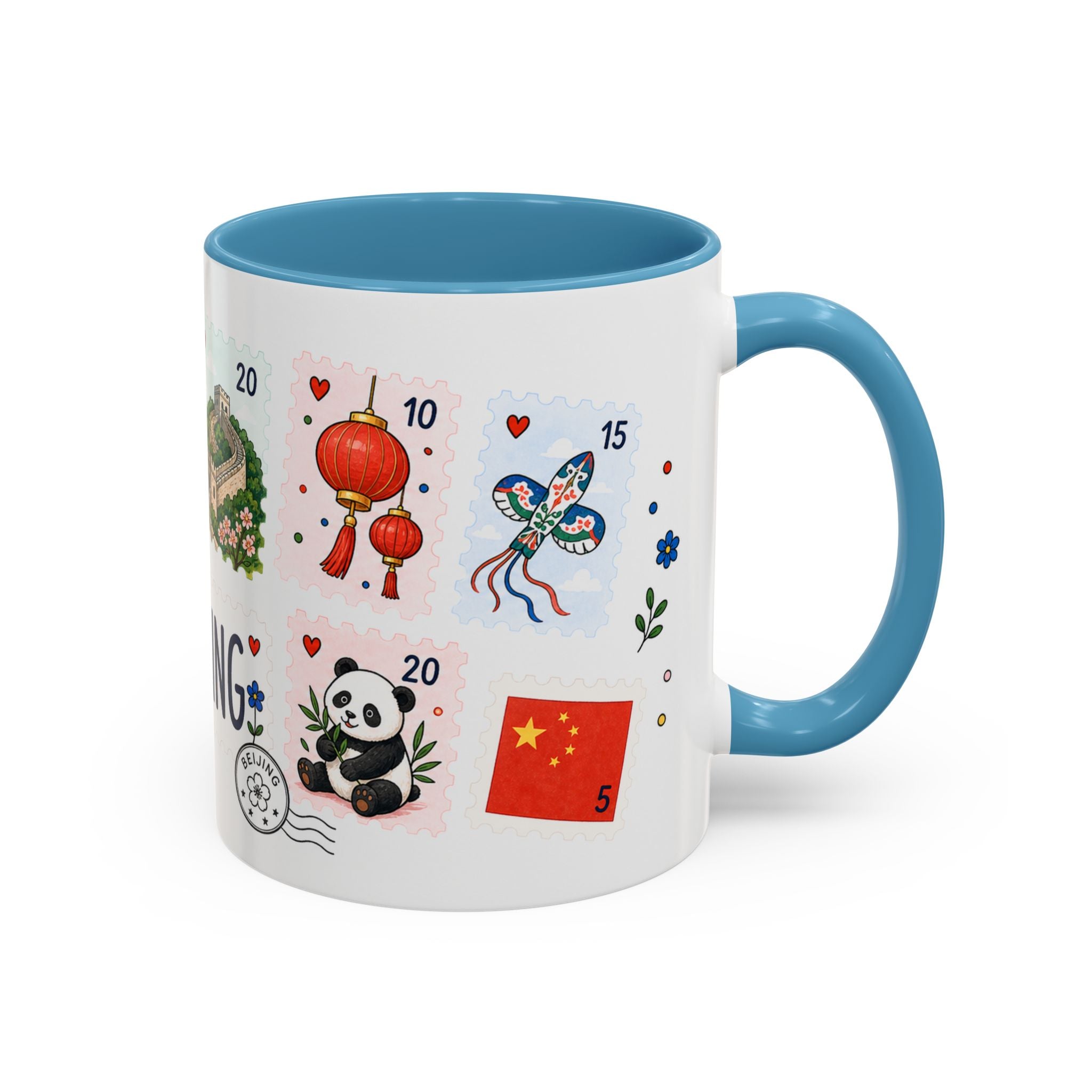 Beijing Coffee Mug | Postage Stamp Collage Mug | Travel Souvenir Accent Cup 11oz 15oz