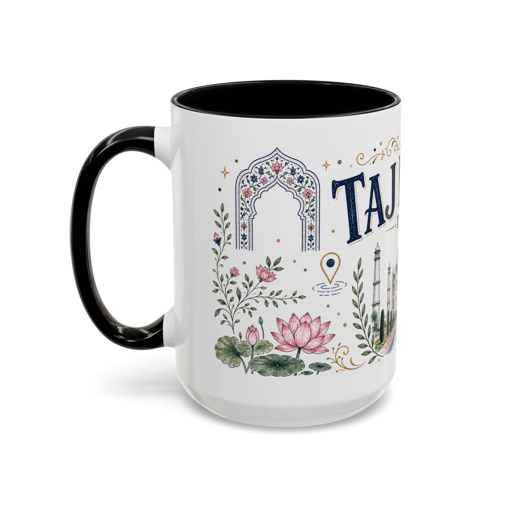 Taj Mahal Coffee Mug | Travel Destination Souvenir Gift | Accent Color Ceramic 11oz 15oz