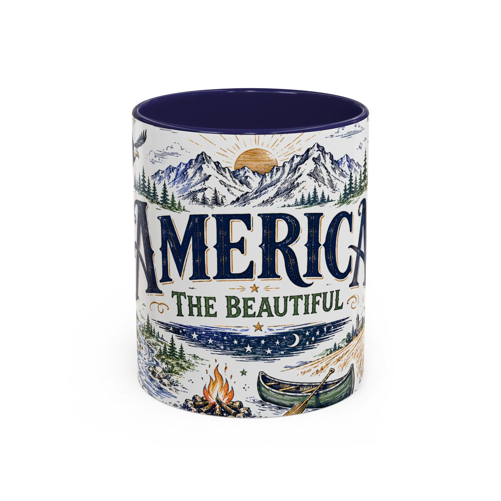 America the Beautiful Coffee Mug | Patriotic USA Gift | Accent Color Ceramic 11oz 15oz