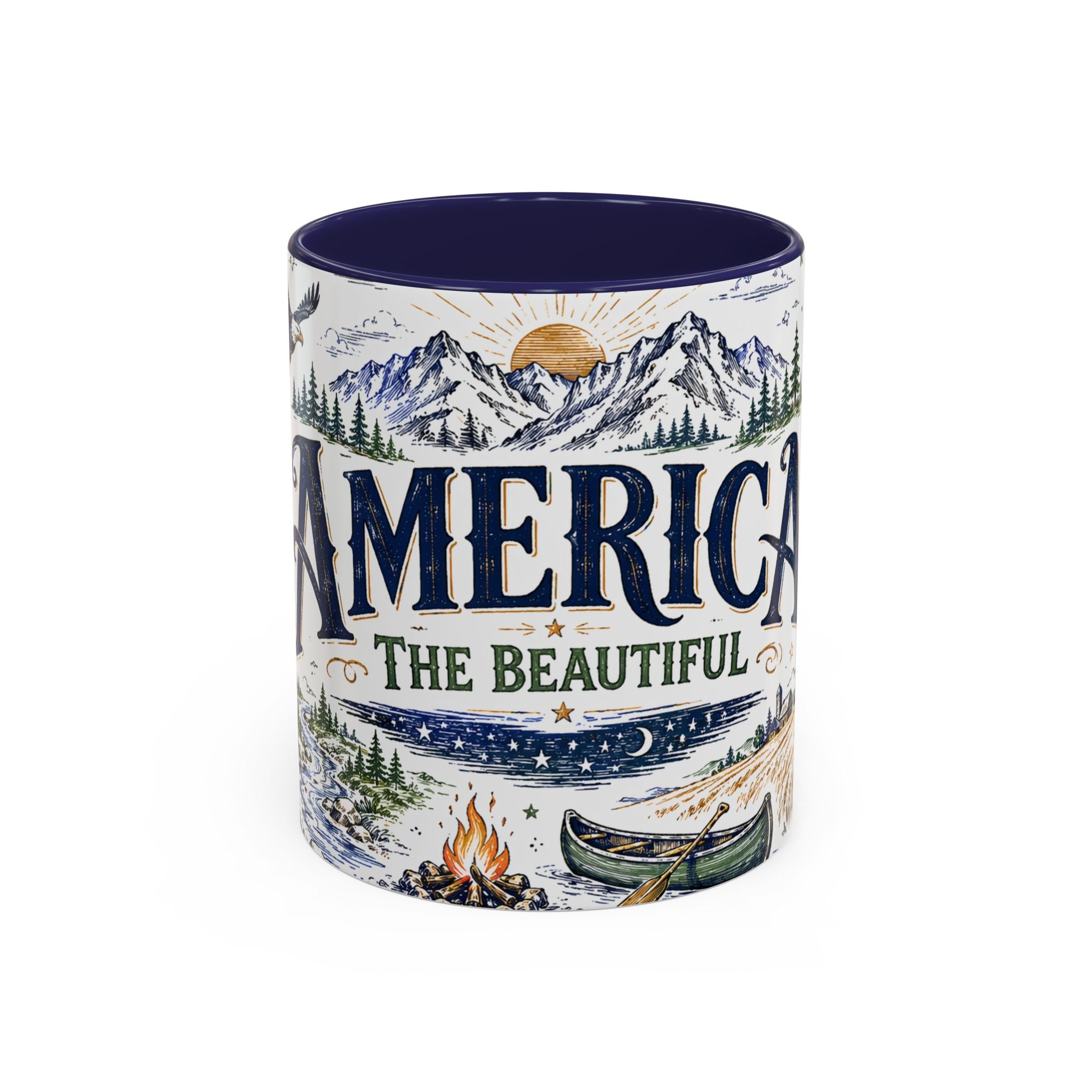 America the Beautiful Coffee Mug | Patriotic USA Gift | Accent Color Ceramic 11oz 15oz