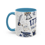 America 250 Coffee Mug | 1776-2026 Patriotic 4th of July Gift | Accent Color Ceramic 11oz 15oz