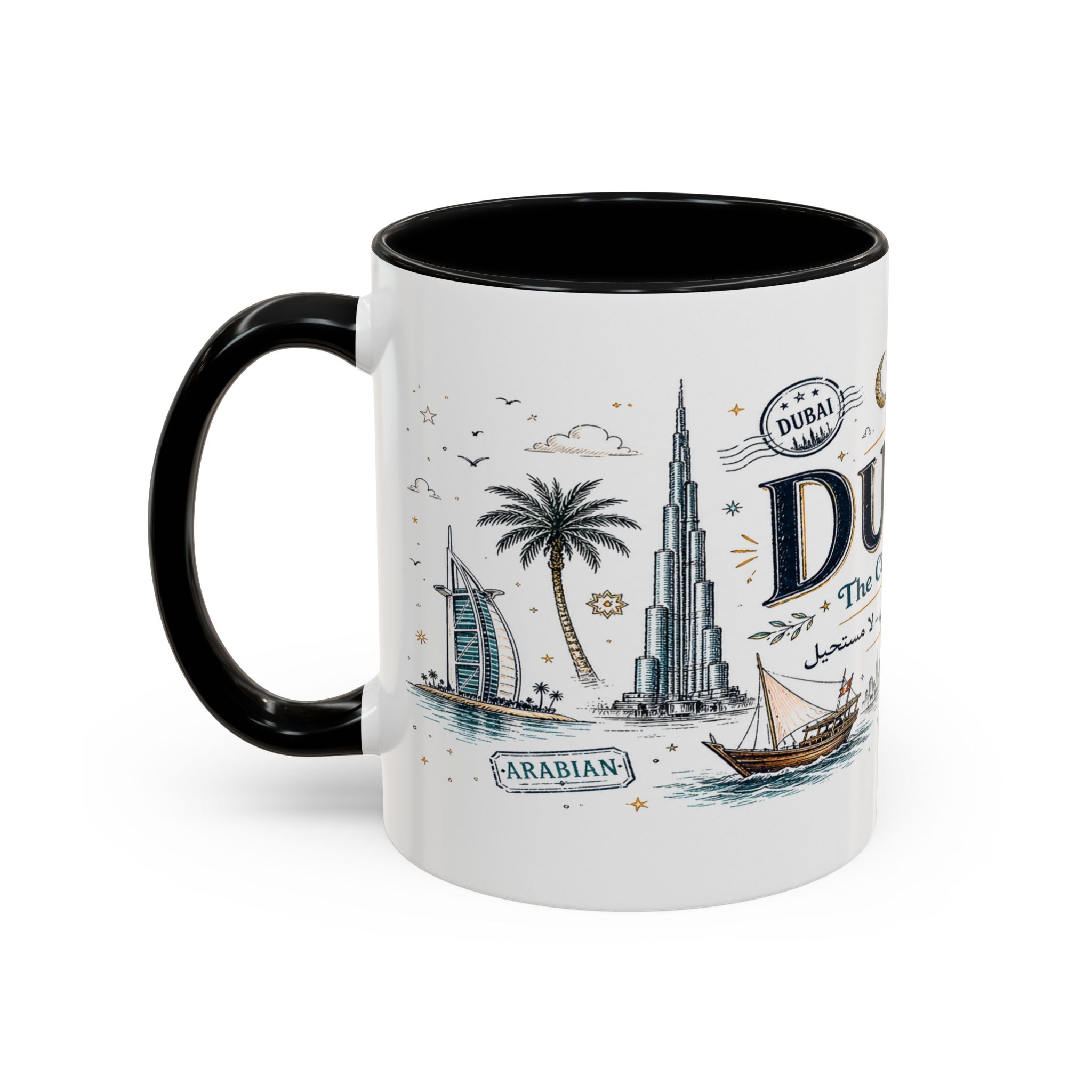 Dubai Coffee Mug | UAE Souvenir Travel Gift | Accent Color Ceramic 11oz 15oz