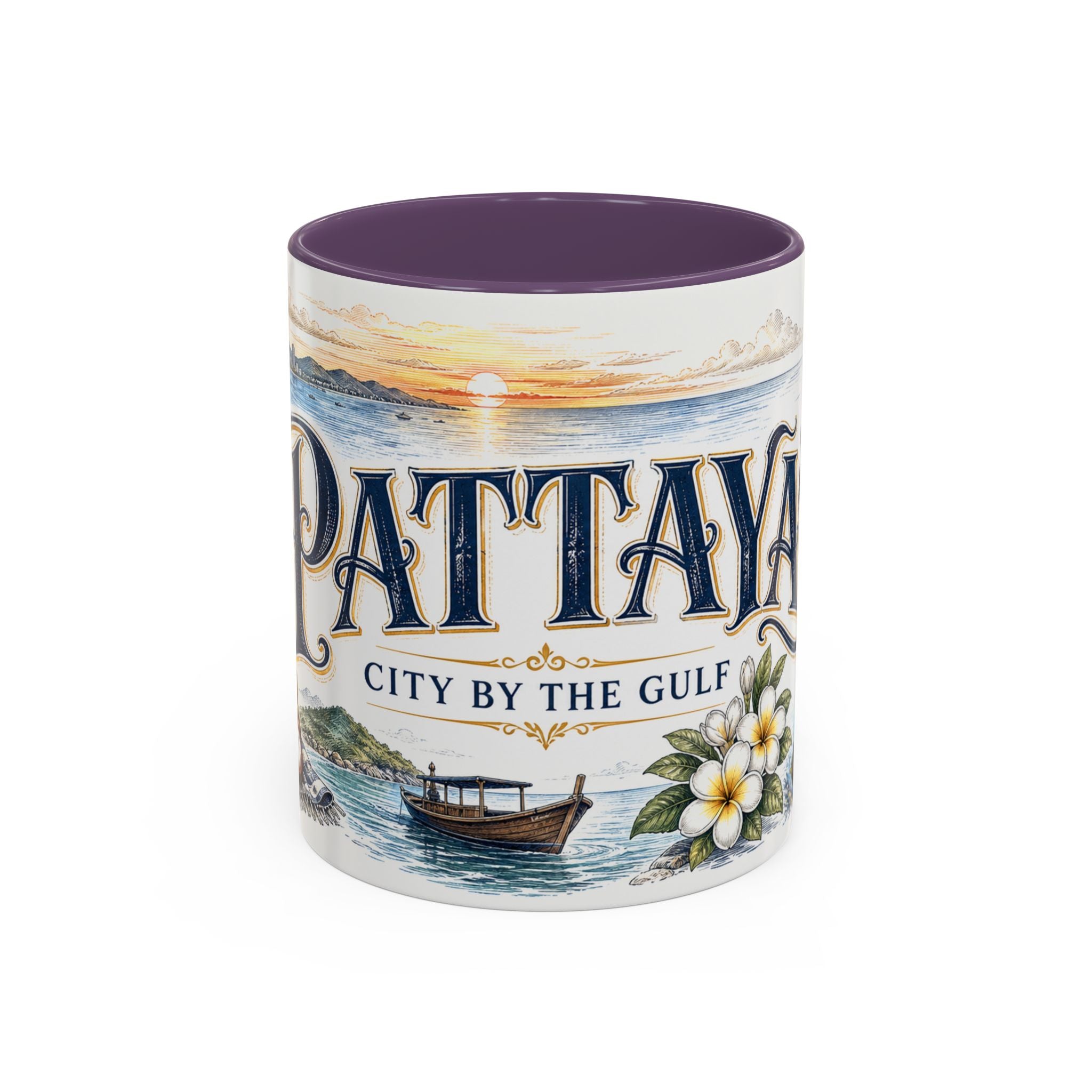 Pattaya Coffee Mug | Thailand Travel Souvenir | Vintage Illustrated City Gift | 11 oz 15 oz Accent Mug