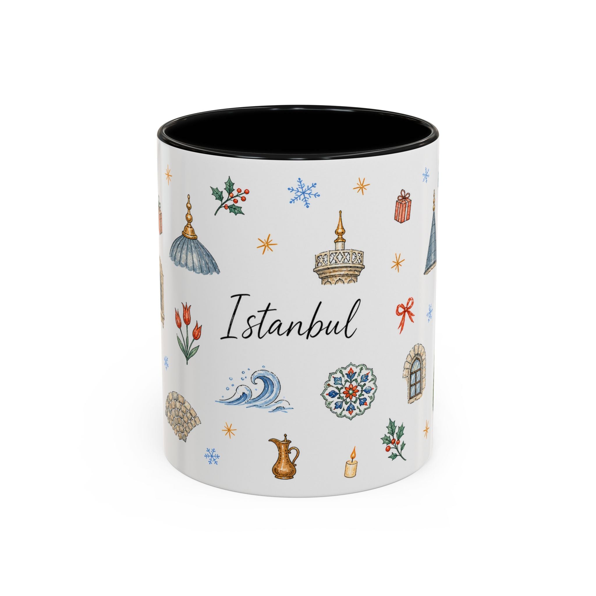 Istanbul Christmas Mug | Watercolor Travel Souvenir | Holiday Gift | Accent Ceramic Coffee Cup 11oz 15oz