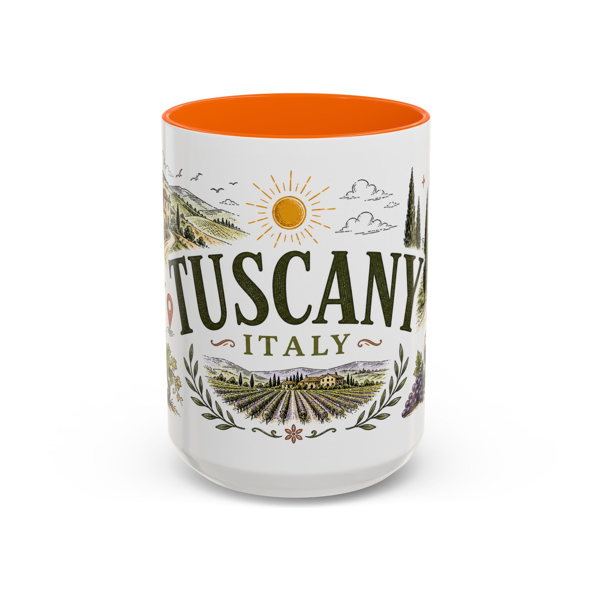 Tuscany Coffee Mug | Travel Destination Souvenir Gift | Accent Color Ceramic 11oz 15oz