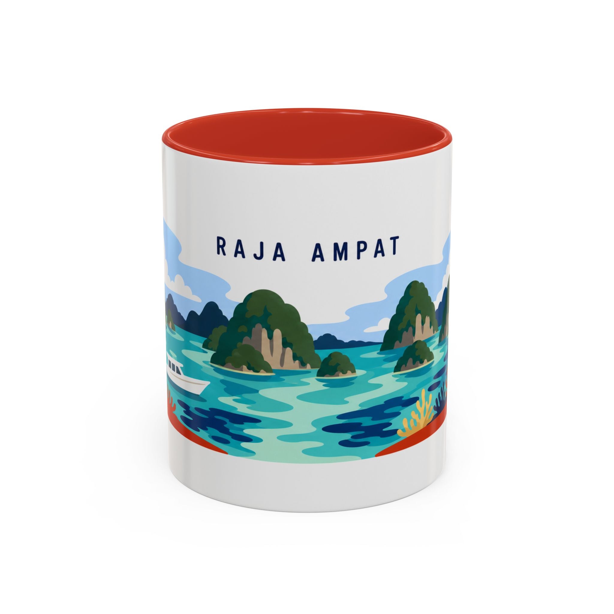 Raja Ampat Coffee Mug | Travel Destination Souvenir Gift | Accent Color Ceramic 11oz 15oz