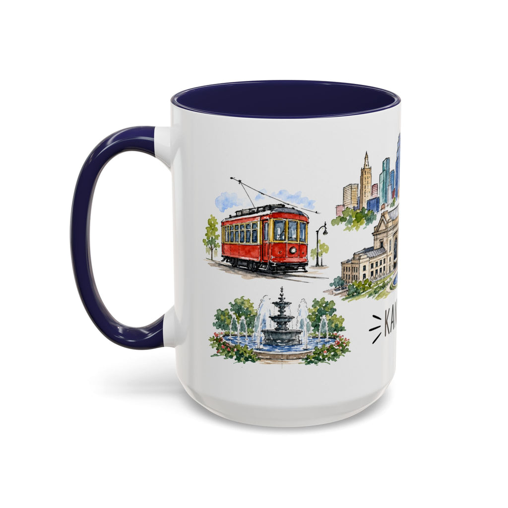 Kansas City Illustrated Travel Mug | City Souvenir Accent Coffee Mug | 11oz 15oz Ceramic Cup