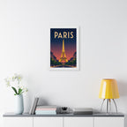 Paris at Night France Framed Poster | Vintage Travel Wall Art | Black Walnut White Frame | 16x24 20x30