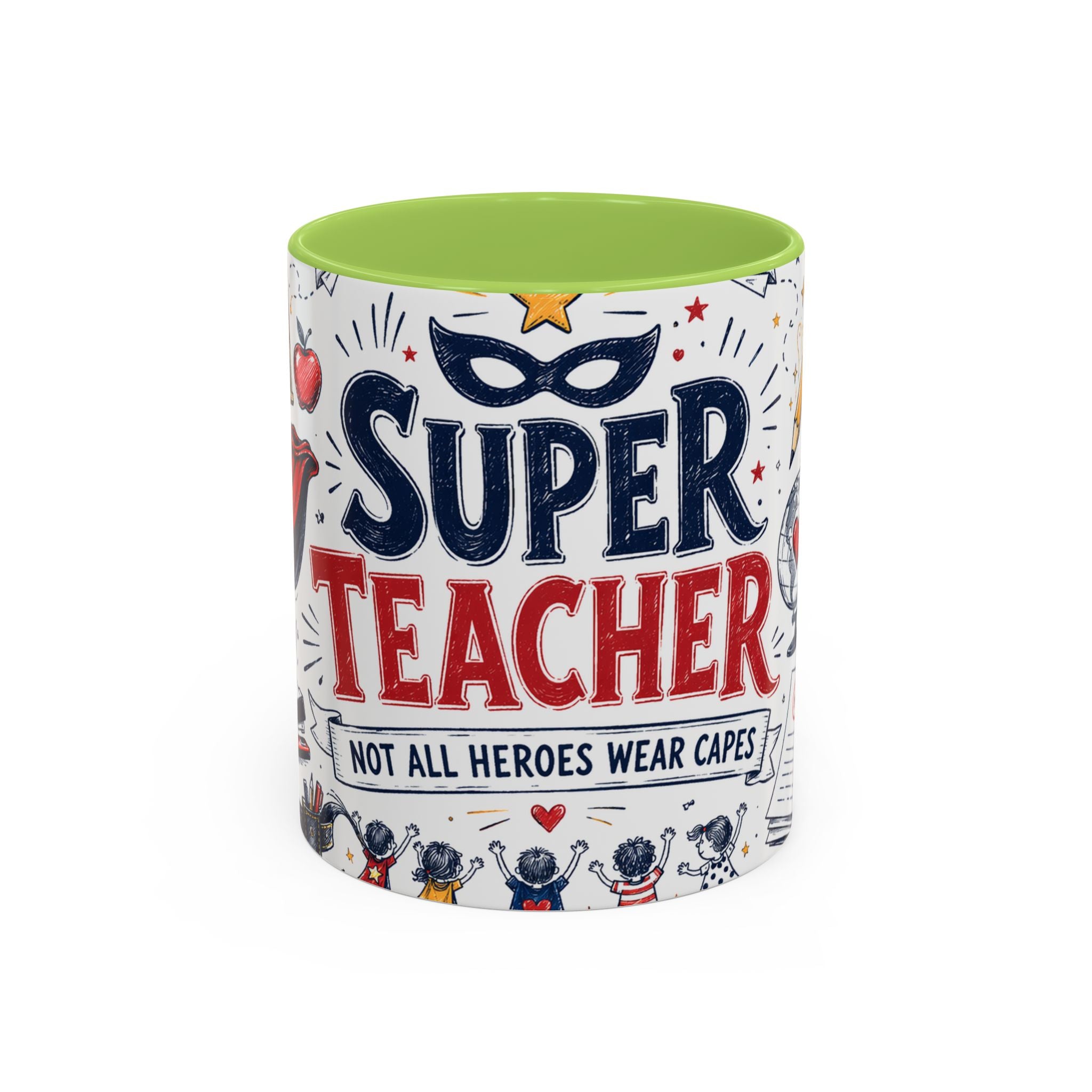 Super Teacher Coffee Mug | All Heroes Wear Capes Teacher Gift | Accent Color Ceramic 11oz 15oz
