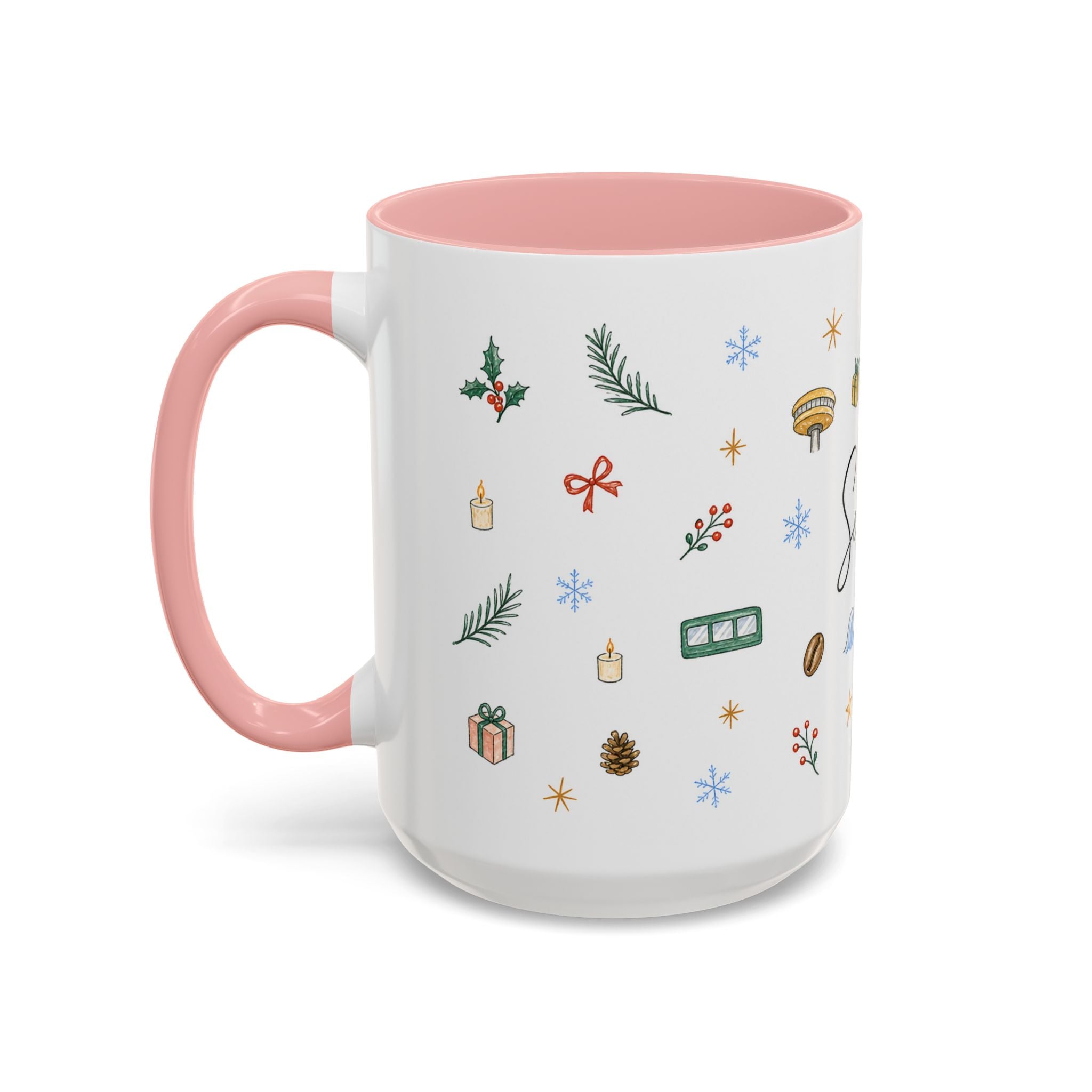 Seattle Christmas Mug | Watercolor Travel Souvenir | Holiday Gift | Accent Ceramic Coffee Cup 11oz 15oz