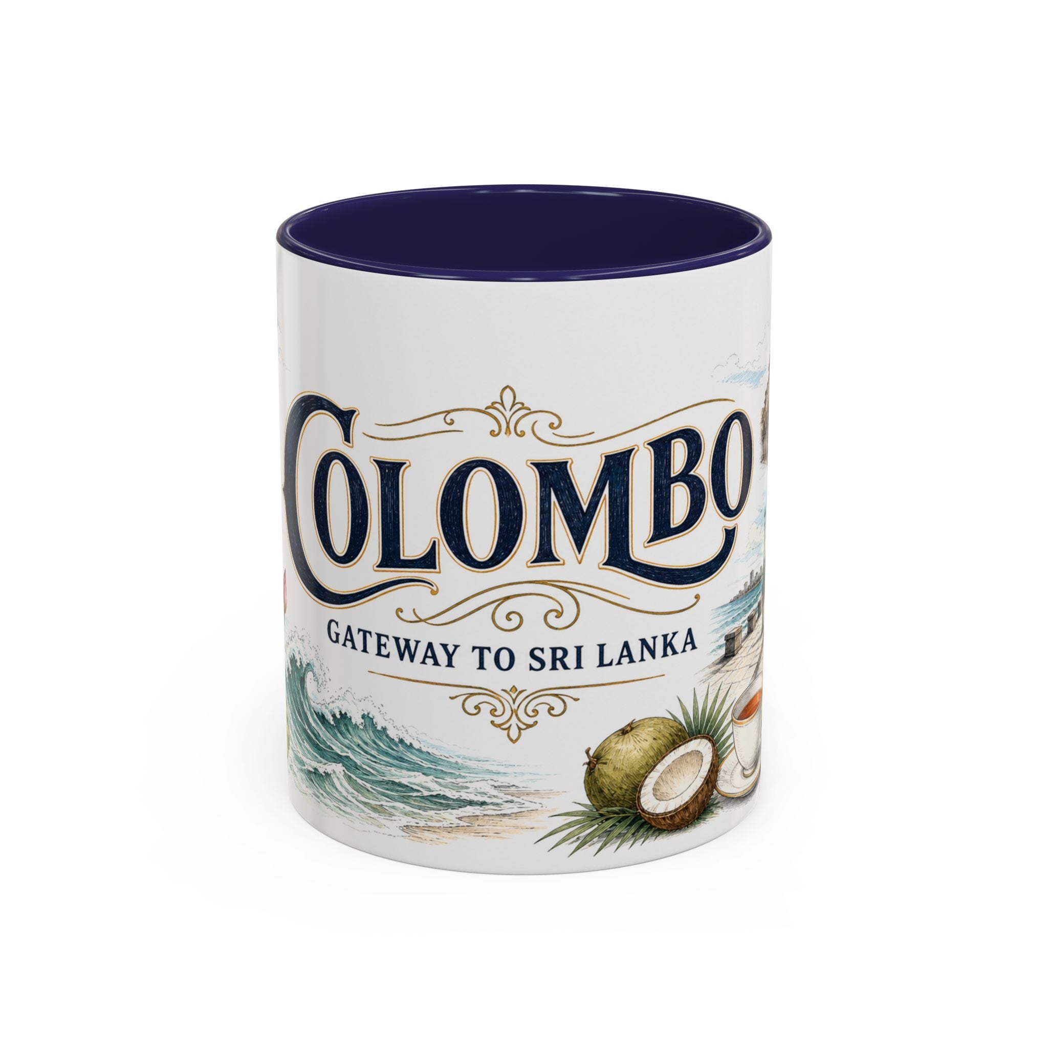 Colombo Coffee Mug | Sri Lanka Travel Souvenir | Vintage Illustrated City Gift | 11 oz 15 oz Accent Mug