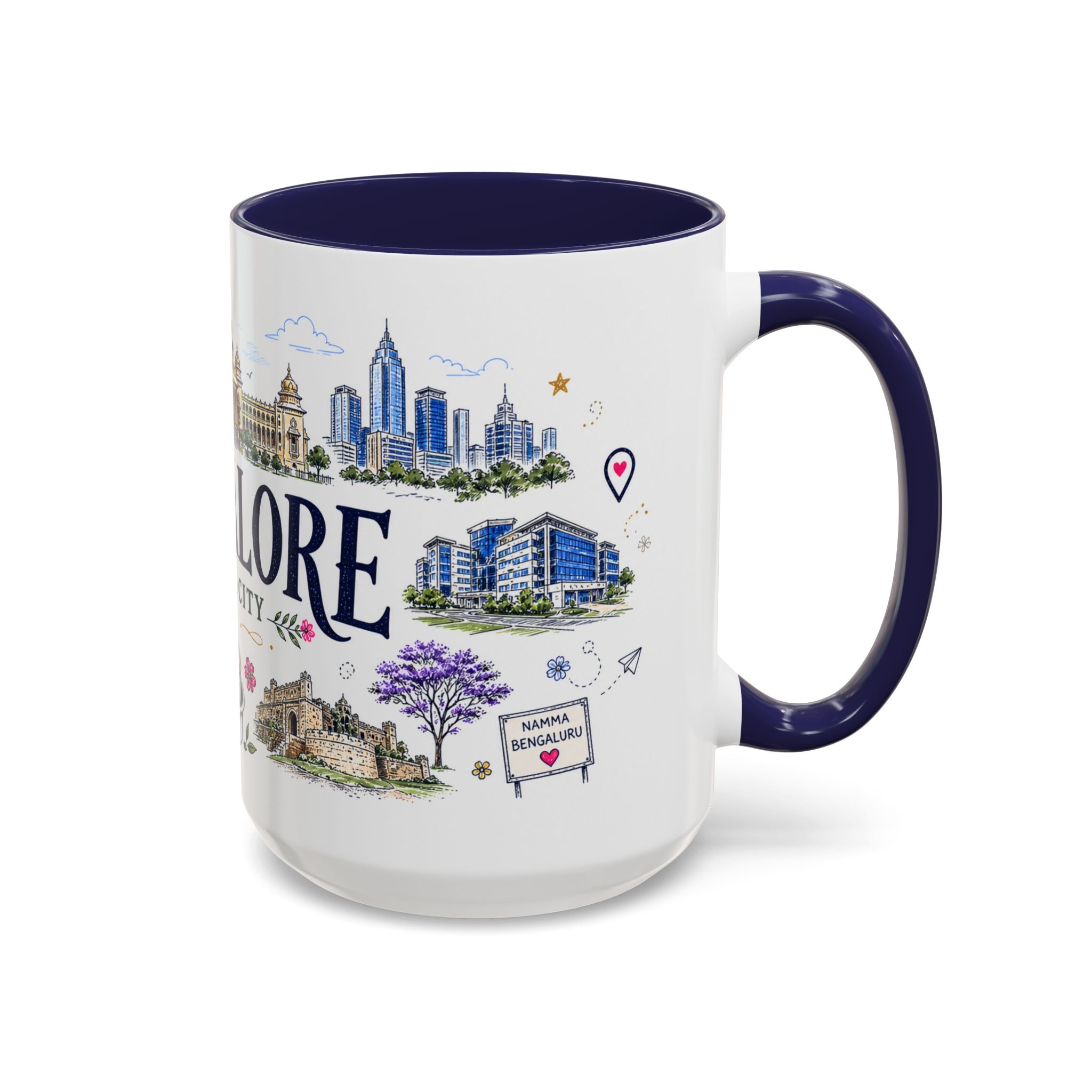 Bangalore Coffee Mug | India Souvenir Travel Gift | Accent Color Ceramic 11oz 15oz