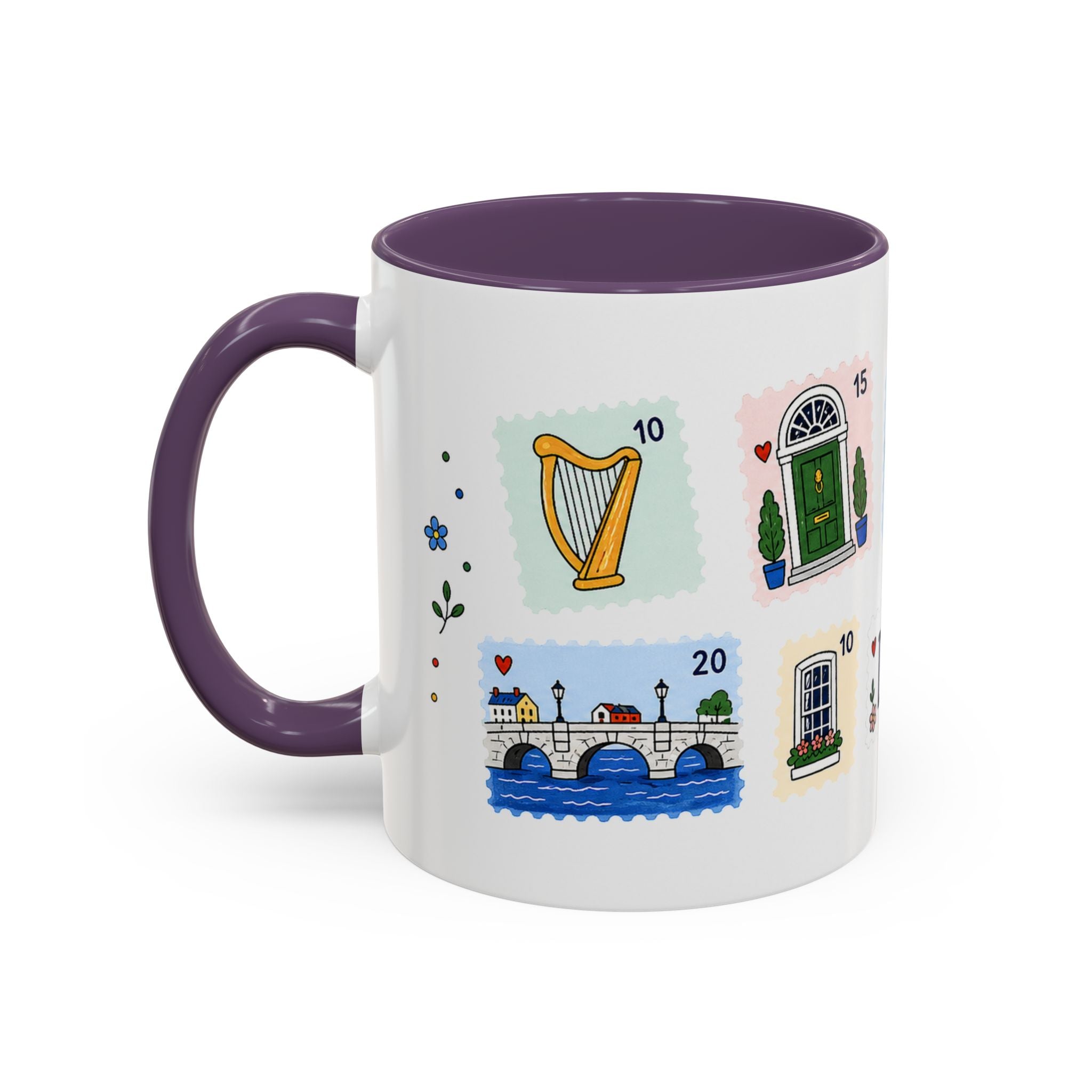 Dublin Coffee Mug | Postage Stamp Collage Mug | Travel Souvenir Accent Cup 11oz 15oz