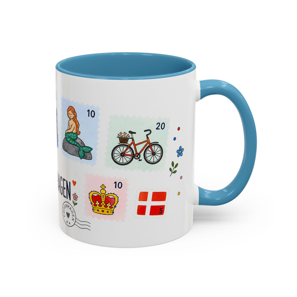 Copenhagen Coffee Mug | Postage Stamp Collage Mug | Travel Souvenir Accent Cup 11oz 15oz