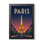 Paris at Night France Framed Poster | Vintage Travel Wall Art | Black Walnut White Frame | 16x24 20x30