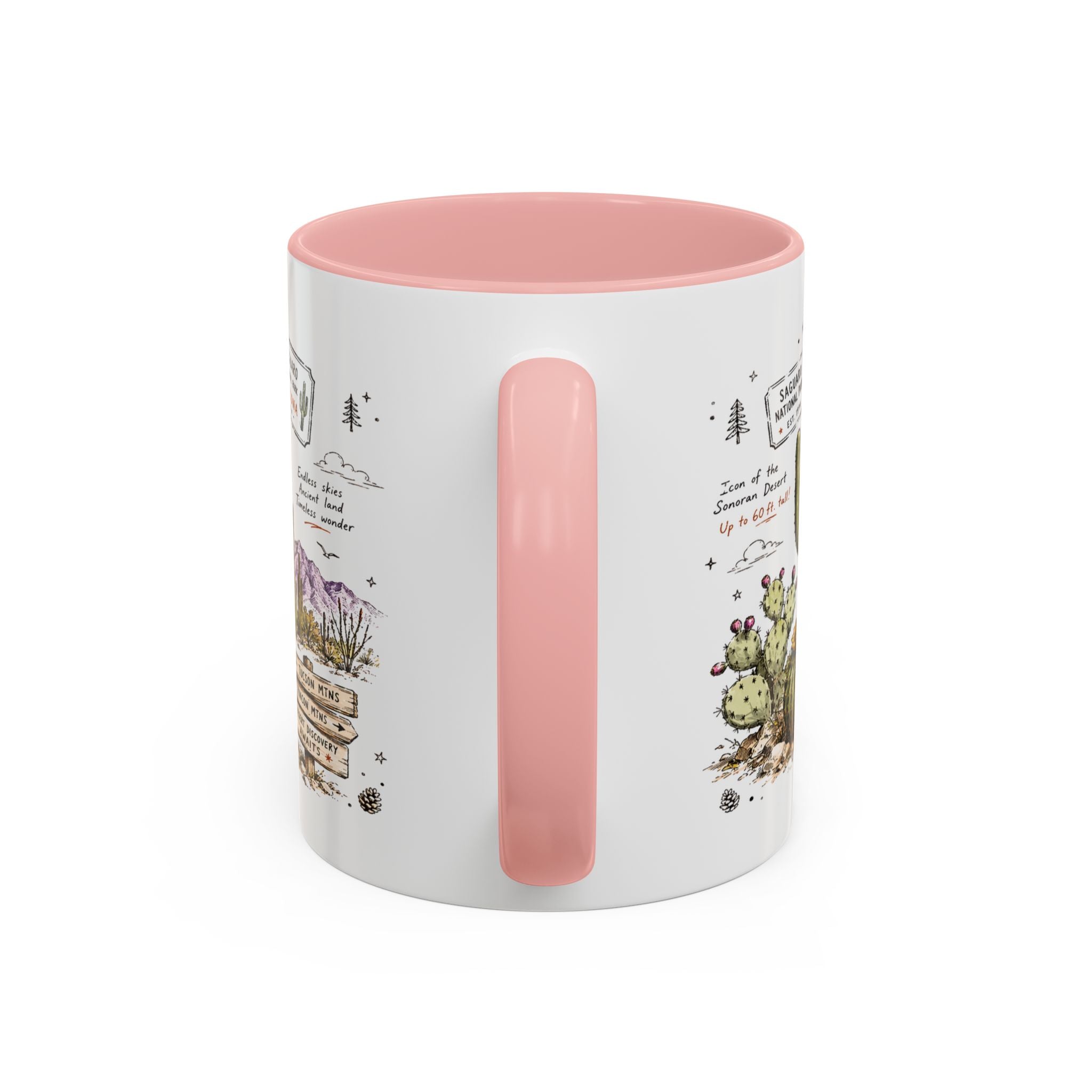 Saguaro National Park Coffee Mug | Arizona Desert Cactus Sunset Gift | Accent Color Ceramic 11oz 15oz