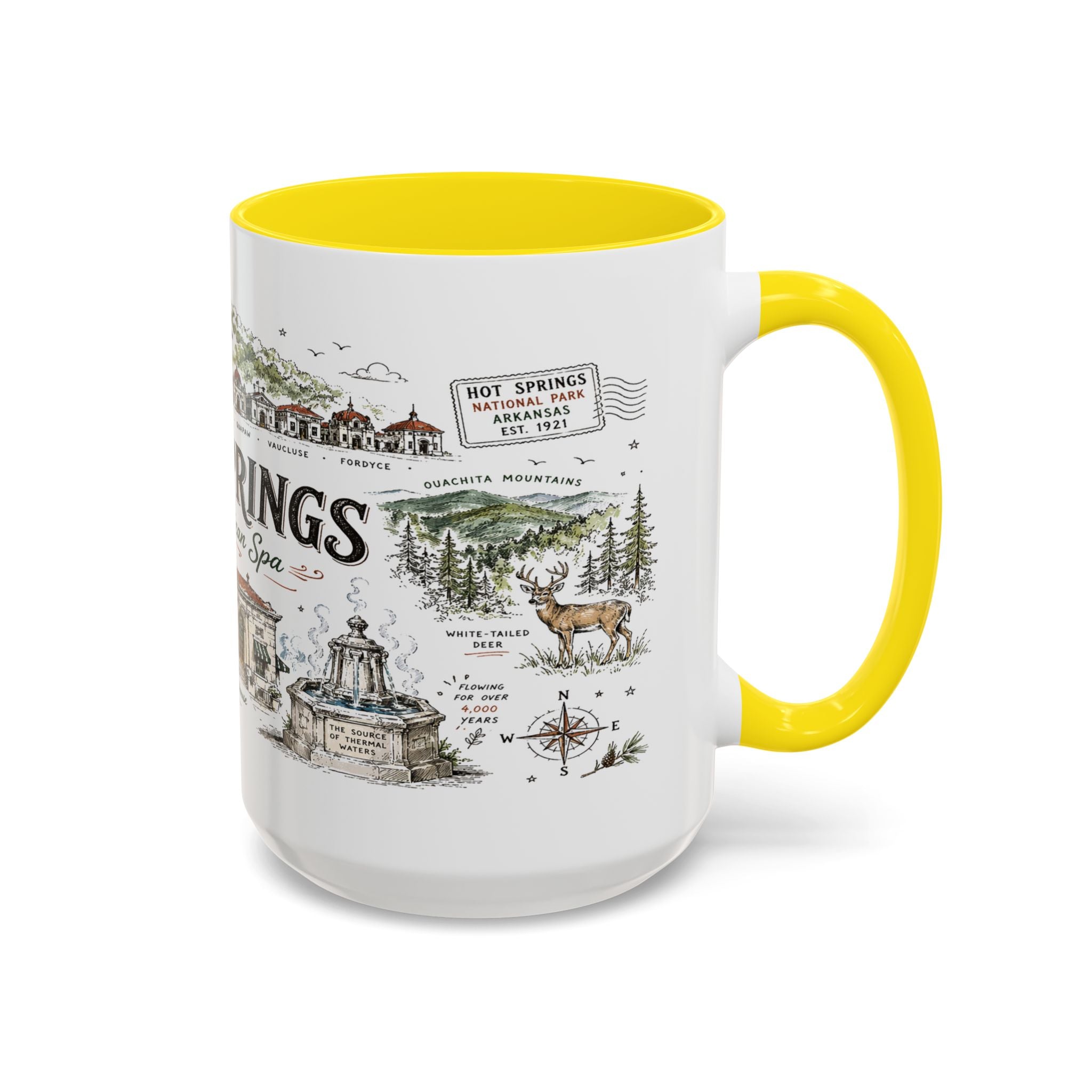 Hot Springs National Park Coffee Mug | Arkansas Thermal Spring Spa Gift | Accent Color Ceramic 11oz 15oz