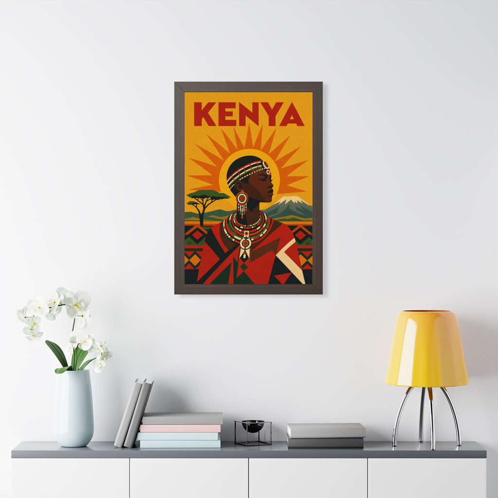 Kenya Culture Kenya Framed Poster | Vintage Travel Wall Art | Black Walnut White Frame | 16x24 20x30