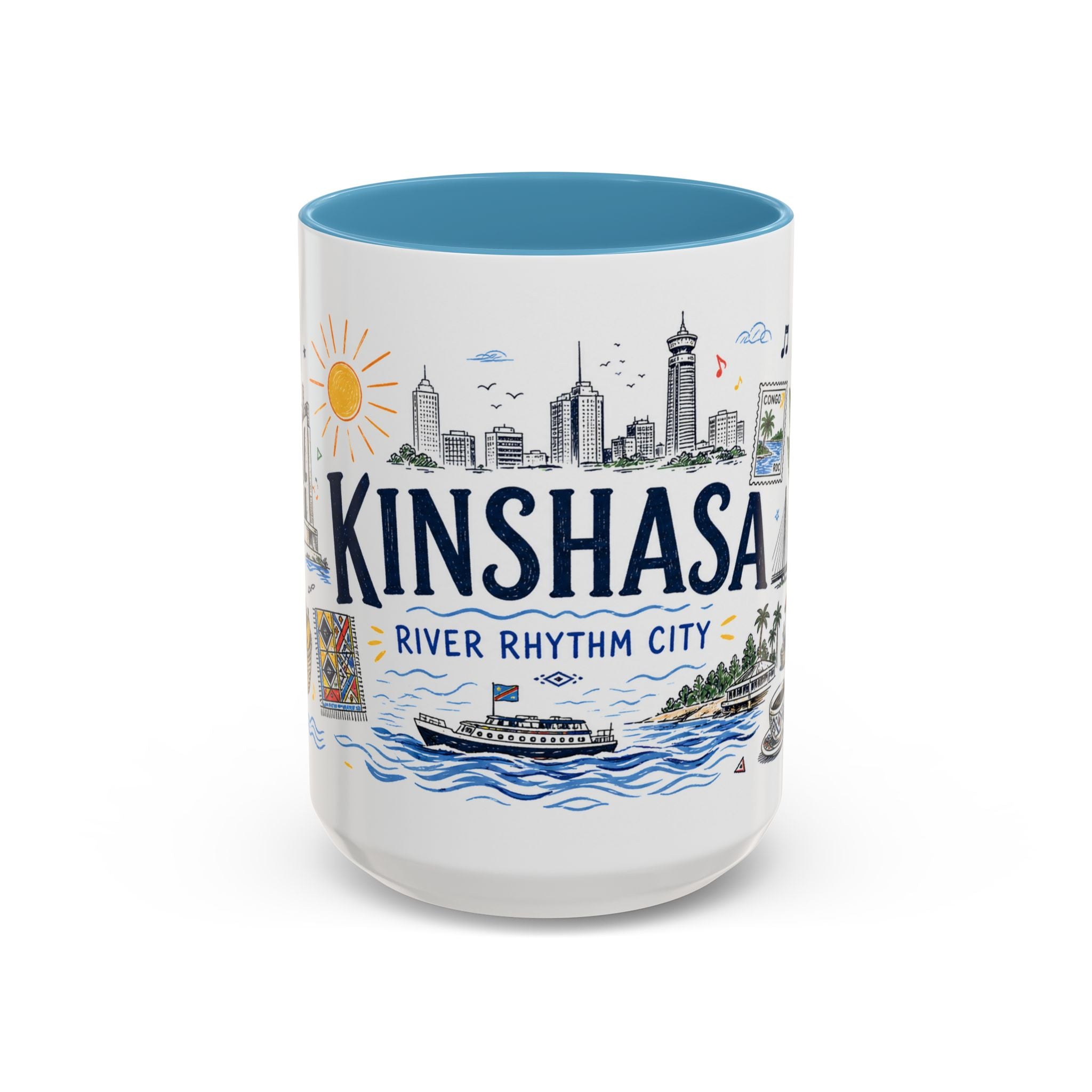 Kinshasa Coffee Mug | DR Congo Souvenir Travel Gift | Accent Color Ceramic 11oz 15oz