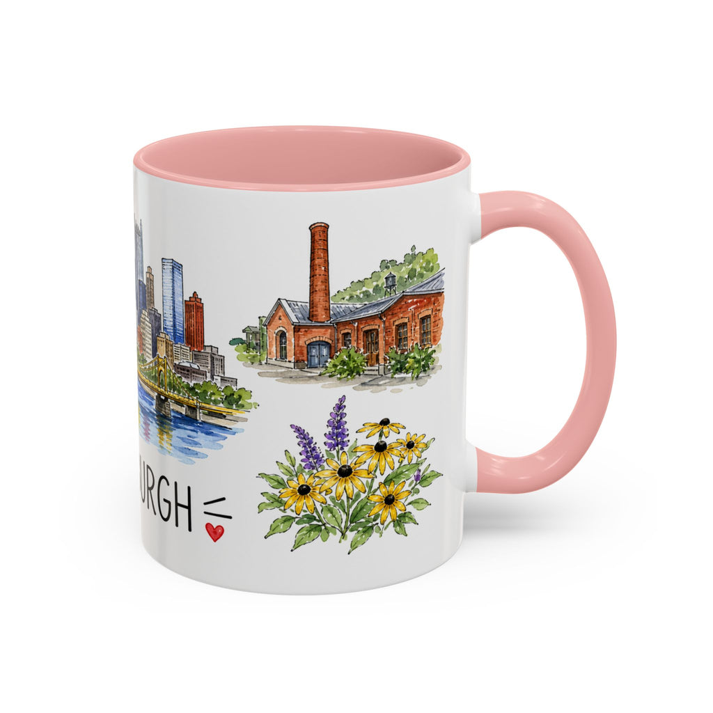 Pittsburgh Illustrated Travel Mug | City Souvenir Accent Coffee Mug | 11oz 15oz Ceramic Cup