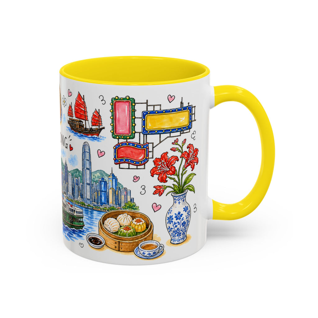 Hong Kong Illustrated Travel Mug | City Souvenir Accent Coffee Mug | 11oz 15oz Ceramic Cup