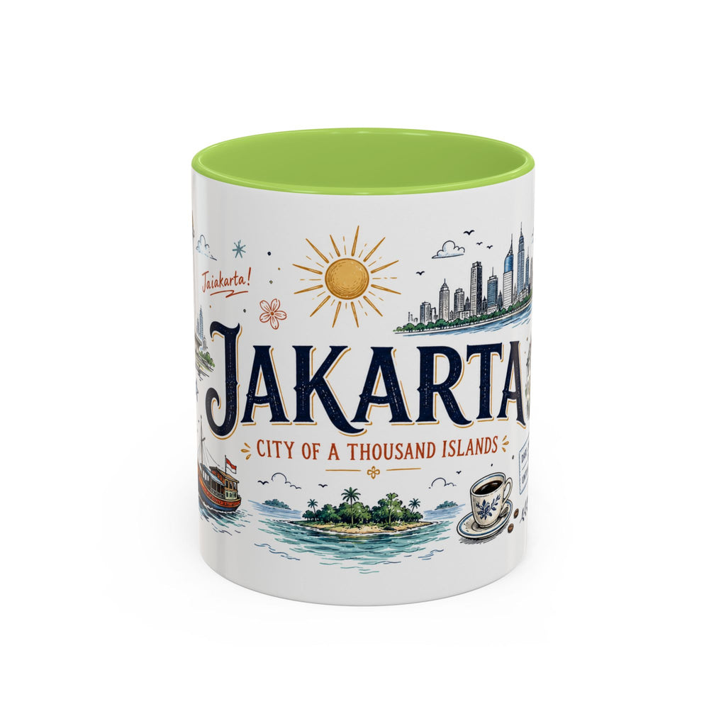Jakarta Coffee Mug | Indonesia Souvenir Travel Gift | Accent Color Ceramic 11oz 15oz