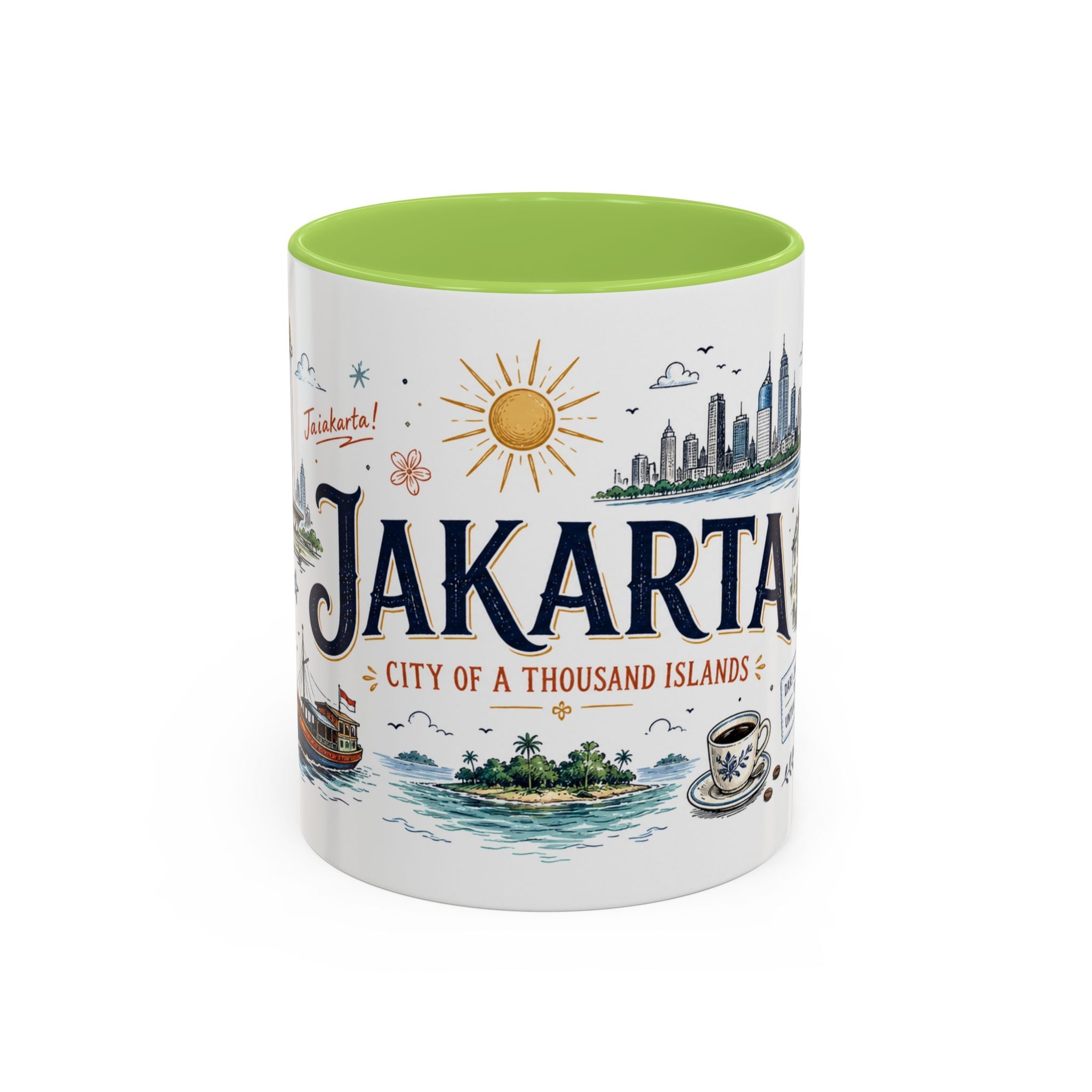 Jakarta Coffee Mug | Indonesia Souvenir Travel Gift | Accent Color Ceramic 11oz 15oz