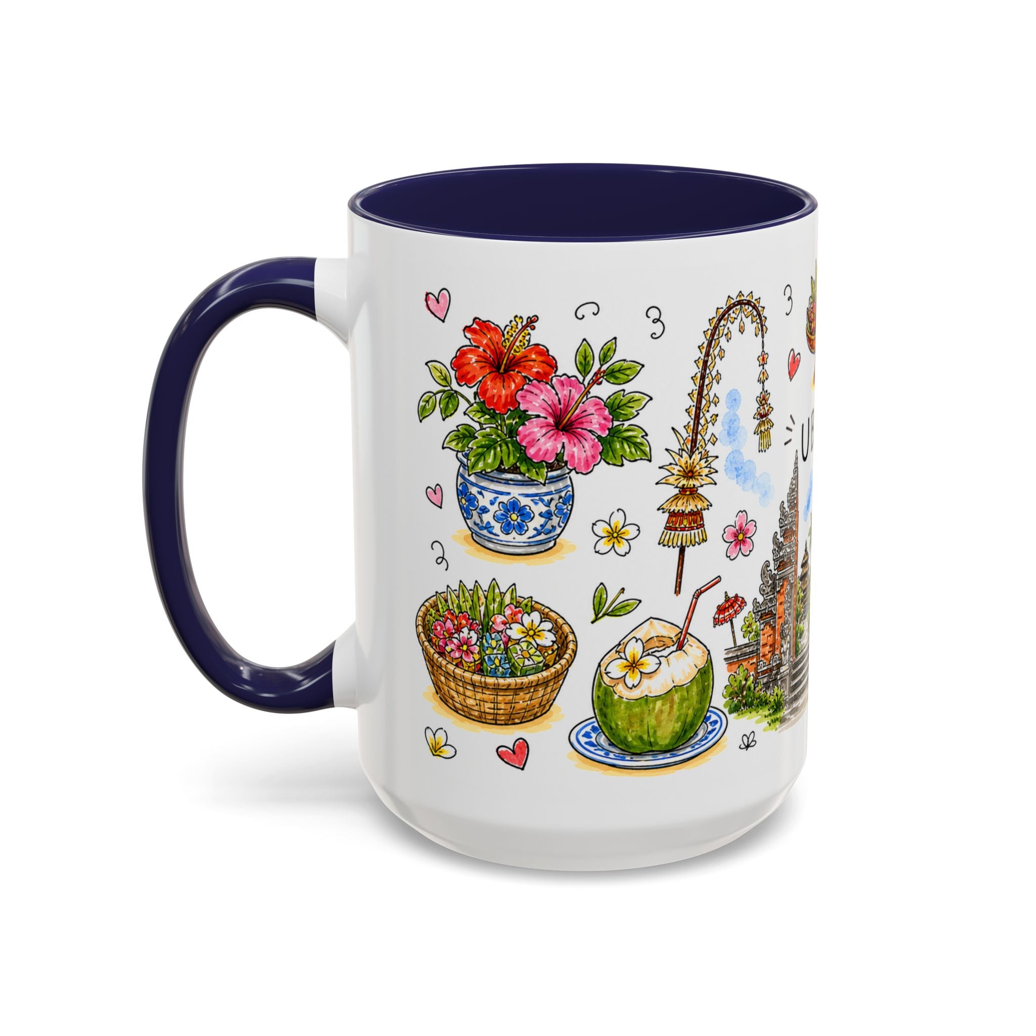 Ubud Illustrated Travel Mug | City Souvenir Accent Coffee Mug | 11oz 15oz Ceramic Cup