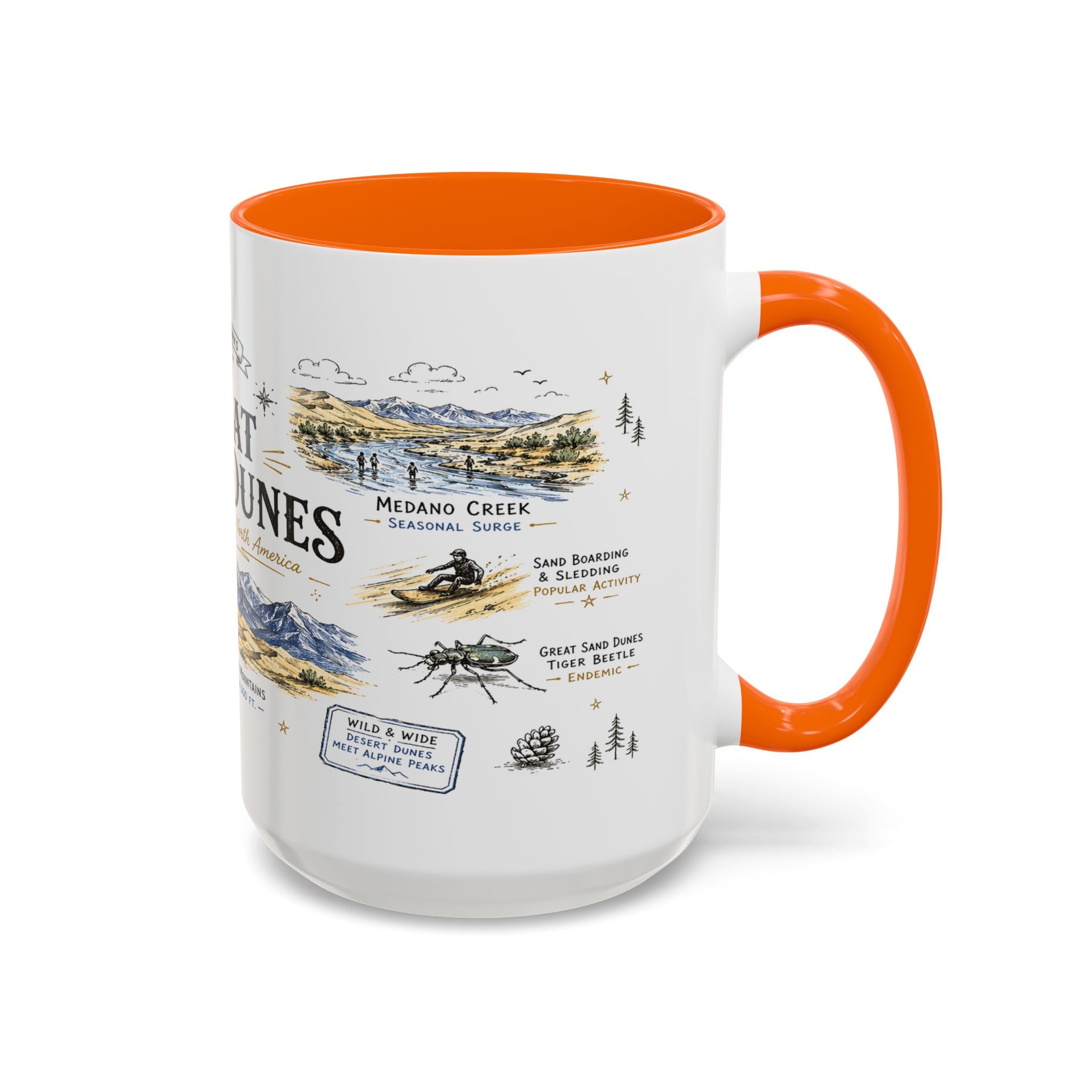 Great Sand Dunes National Park Coffee Mug | Colorado Desert Mountain Dunes Gift | Accent Color Ceramic 11oz 15oz