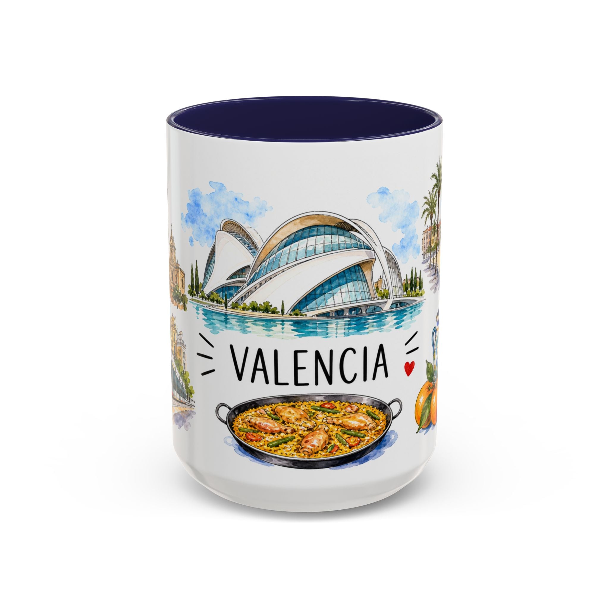 Valencia Illustrated Travel Mug | City Souvenir Accent Coffee Mug | 11oz 15oz Ceramic Cup