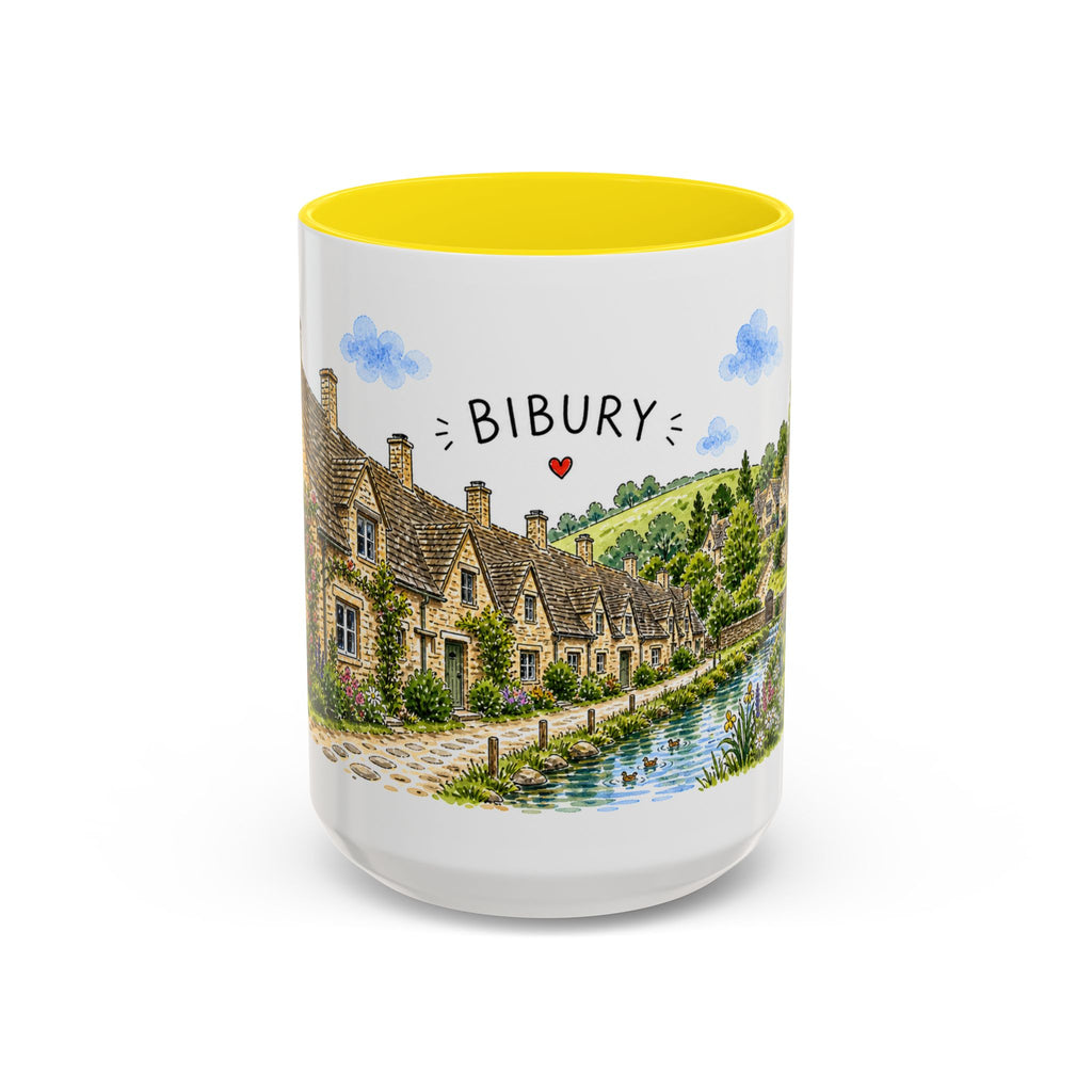 Bibury Illustrated Travel Mug | England Souvenir Accent Coffee Mug | 11oz 15oz Ceramic Cup