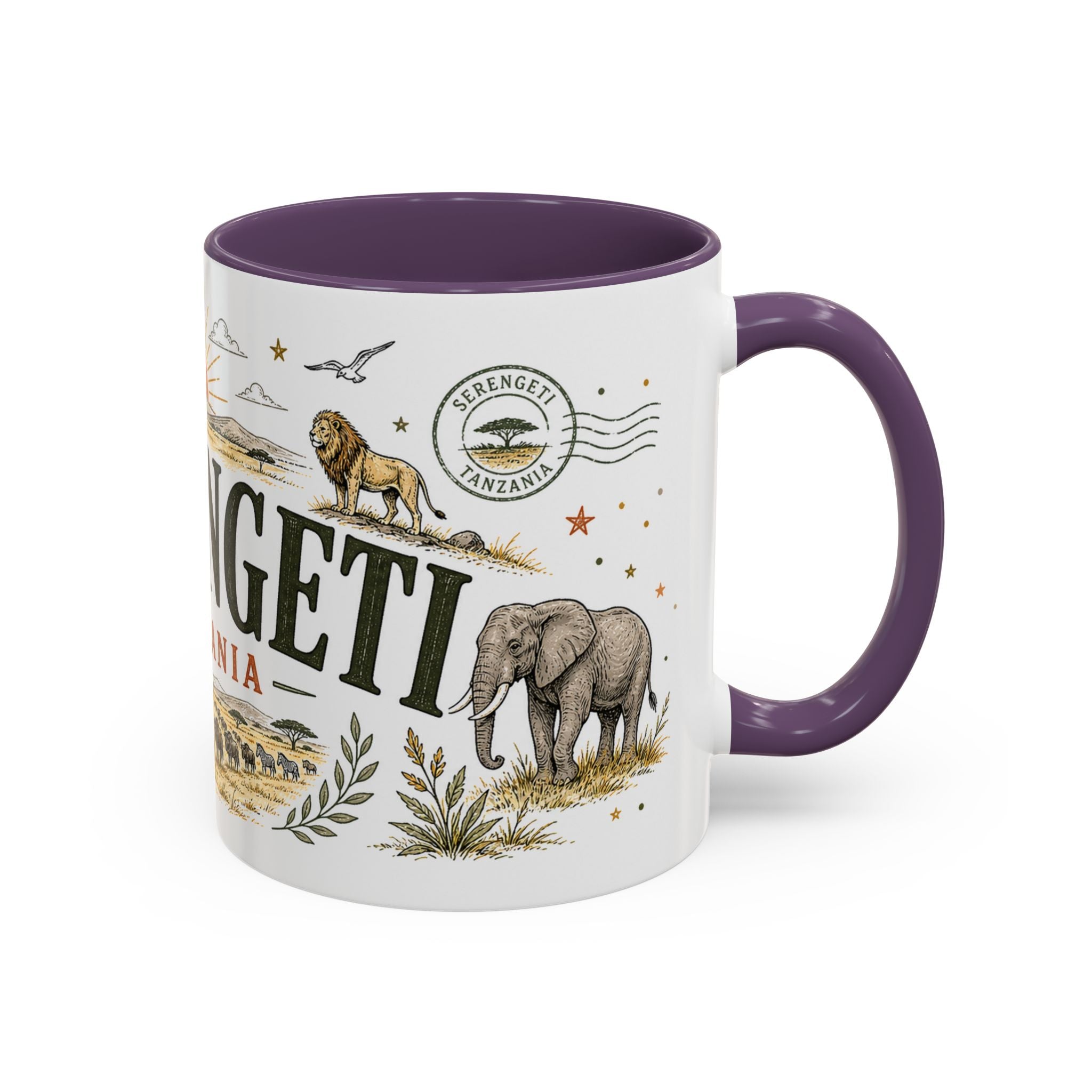 Serengeti Coffee Mug | Travel Destination Souvenir Gift | Accent Color Ceramic 11oz 15oz