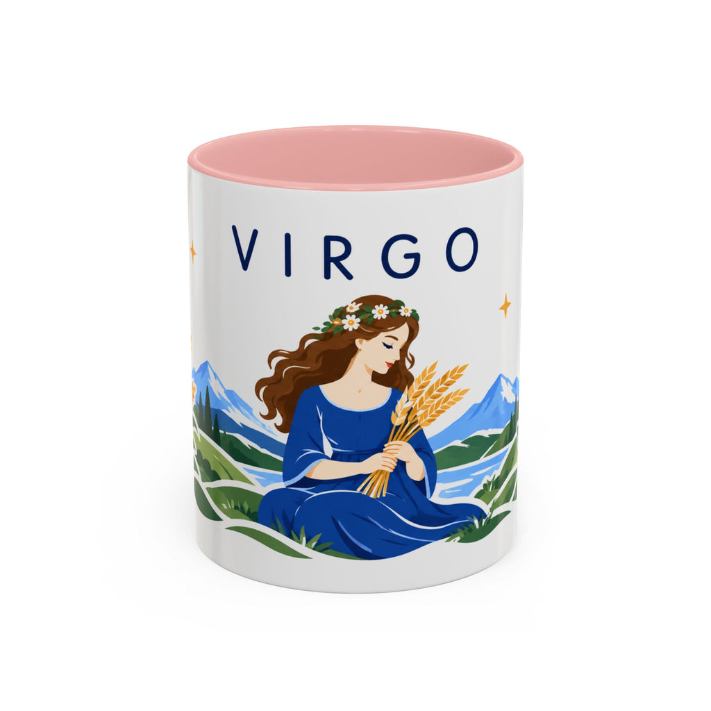 Virgo Zodiac Coffee Mug | Maiden and Wheat Design | Astrology Birthday Gift | 11 oz 15 oz Ceramic Accent Mug